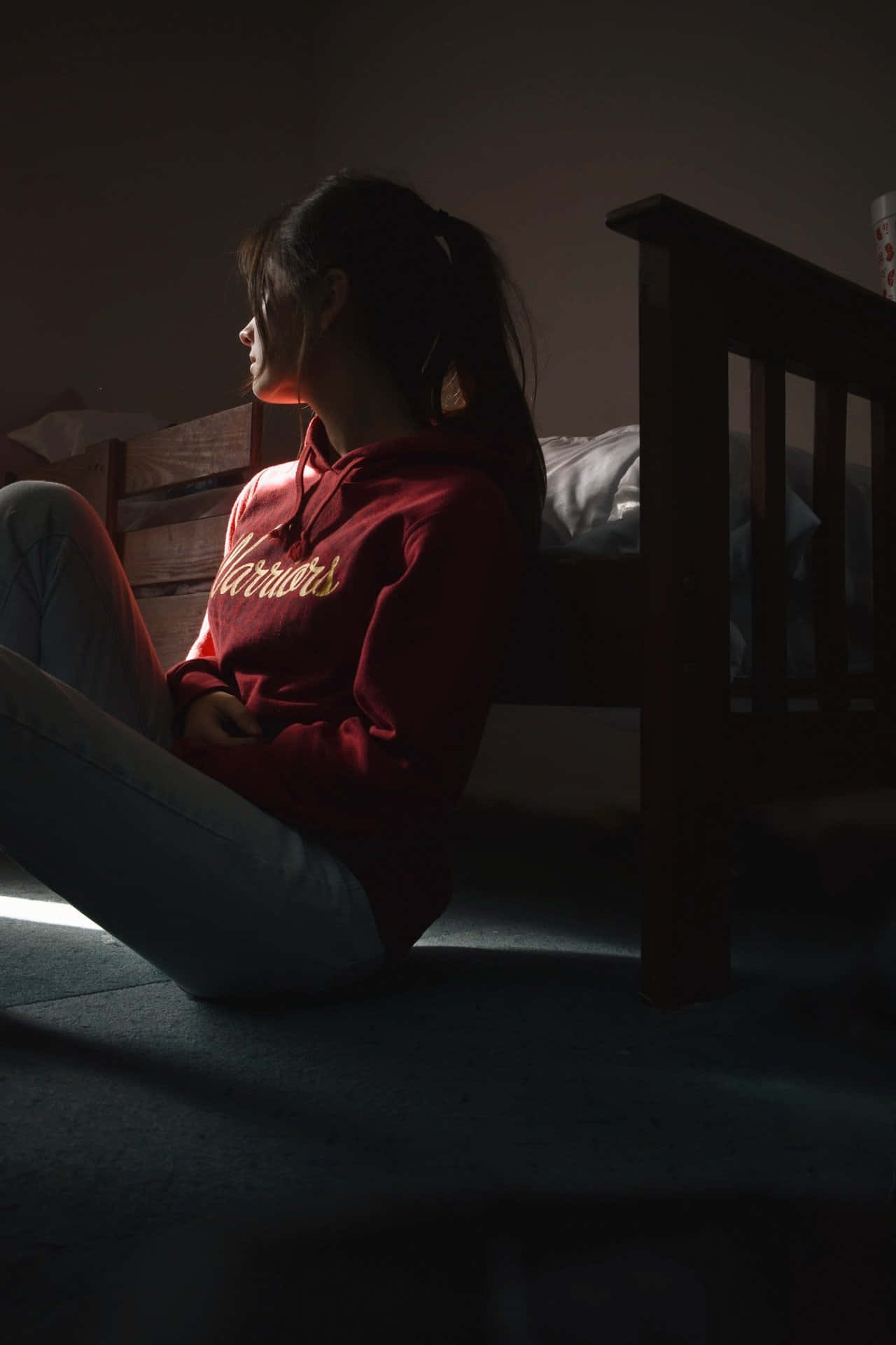 Somatic, red hoodie, carpeted floor, Full HD Phone Wallpaper