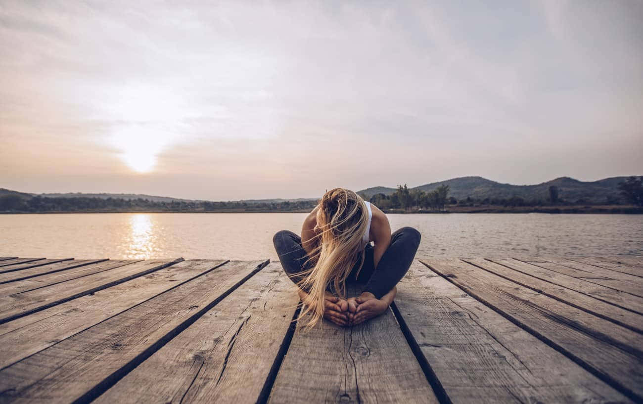 Somatic, woman, weathered wooden dock, HD Desktop Wallpaper