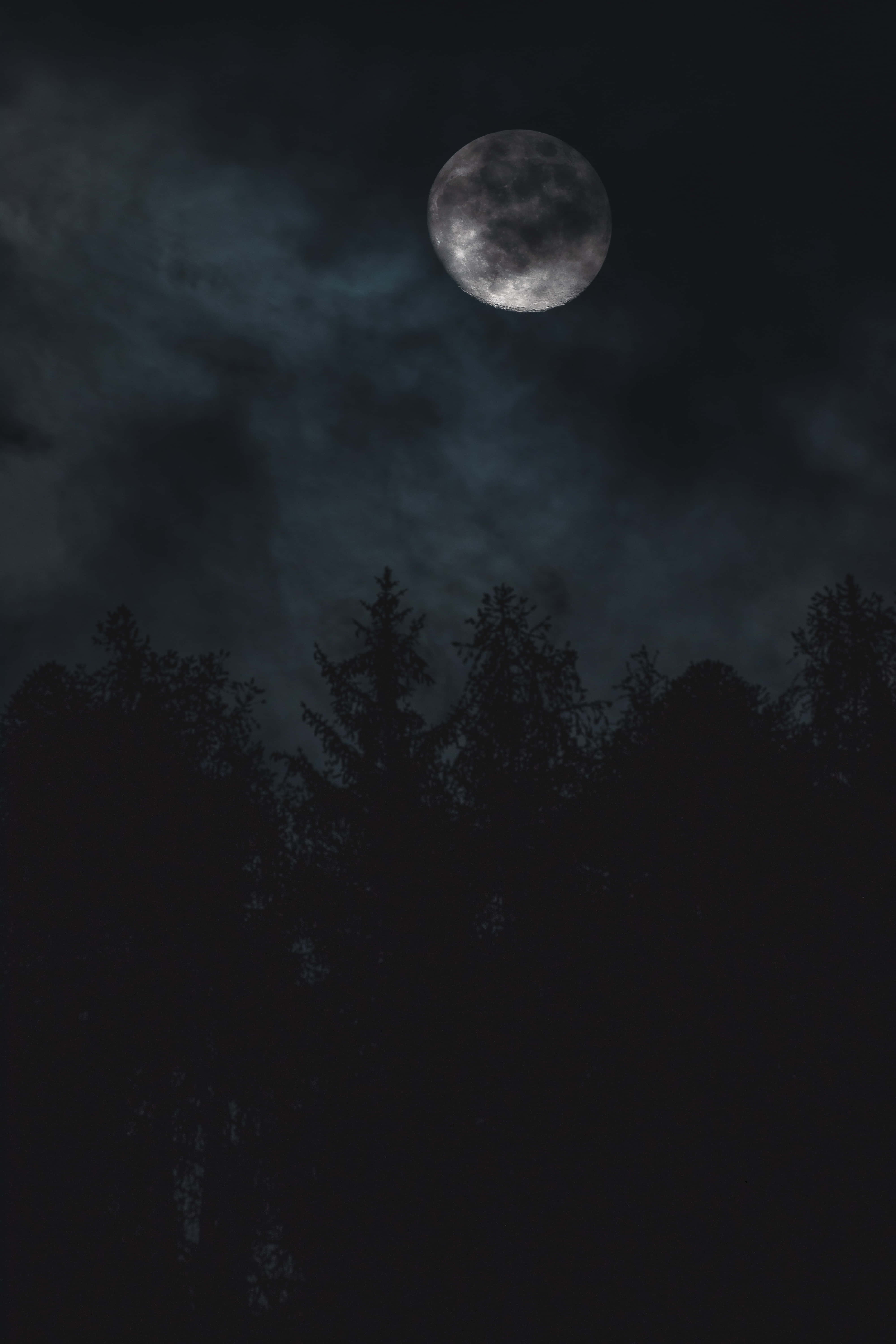 Somber Night Sky, luminous full moon, wispy clouds, 5K Phone Wallpaper