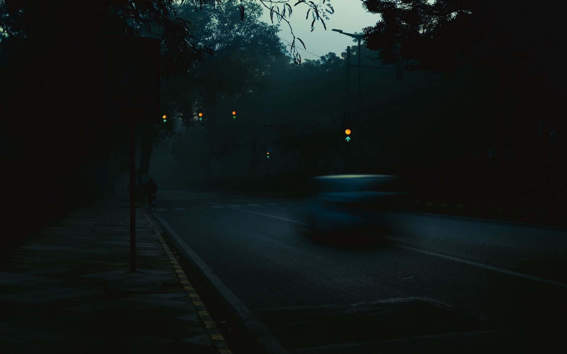 Somber Night In A Forest, misty roadside, dusk, Full HD Desktop Wallpaper