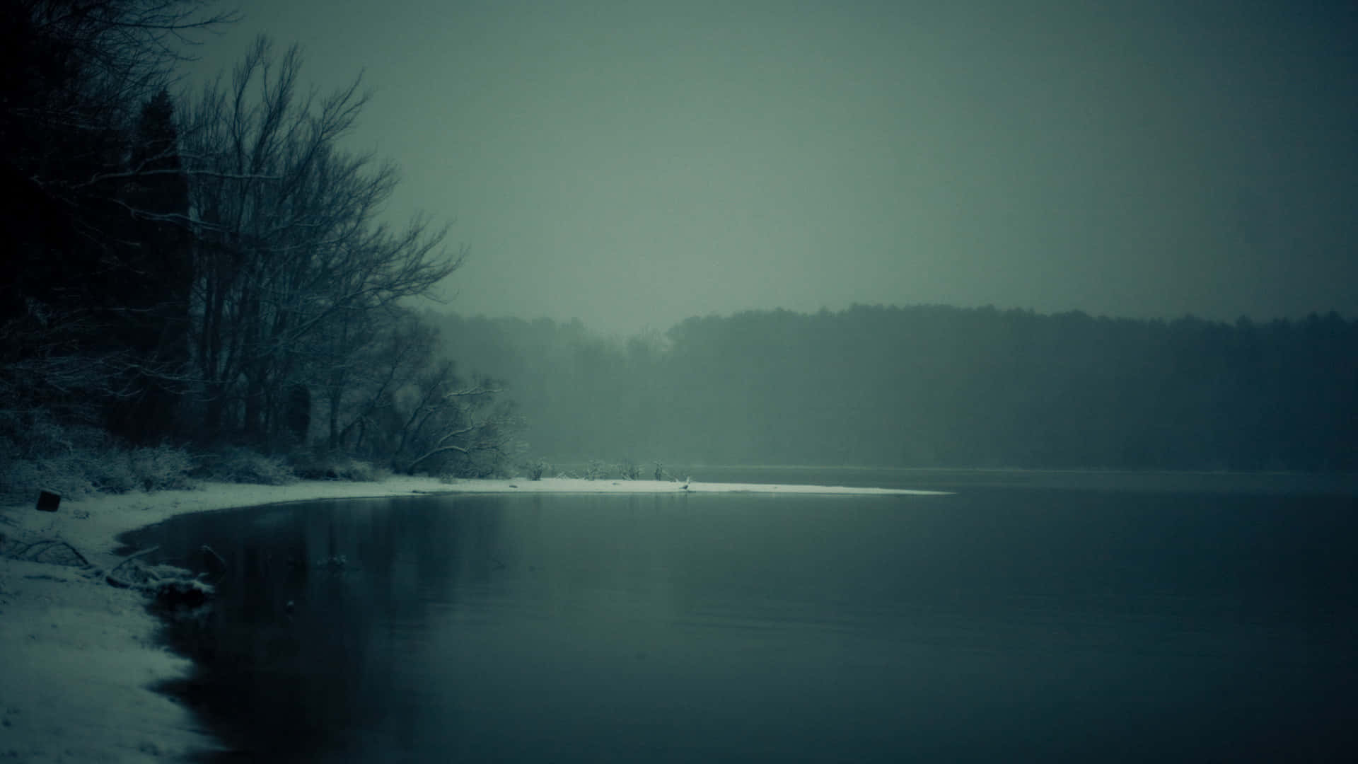 Somber, starless night, lake, Full HD Desktop Wallpaper