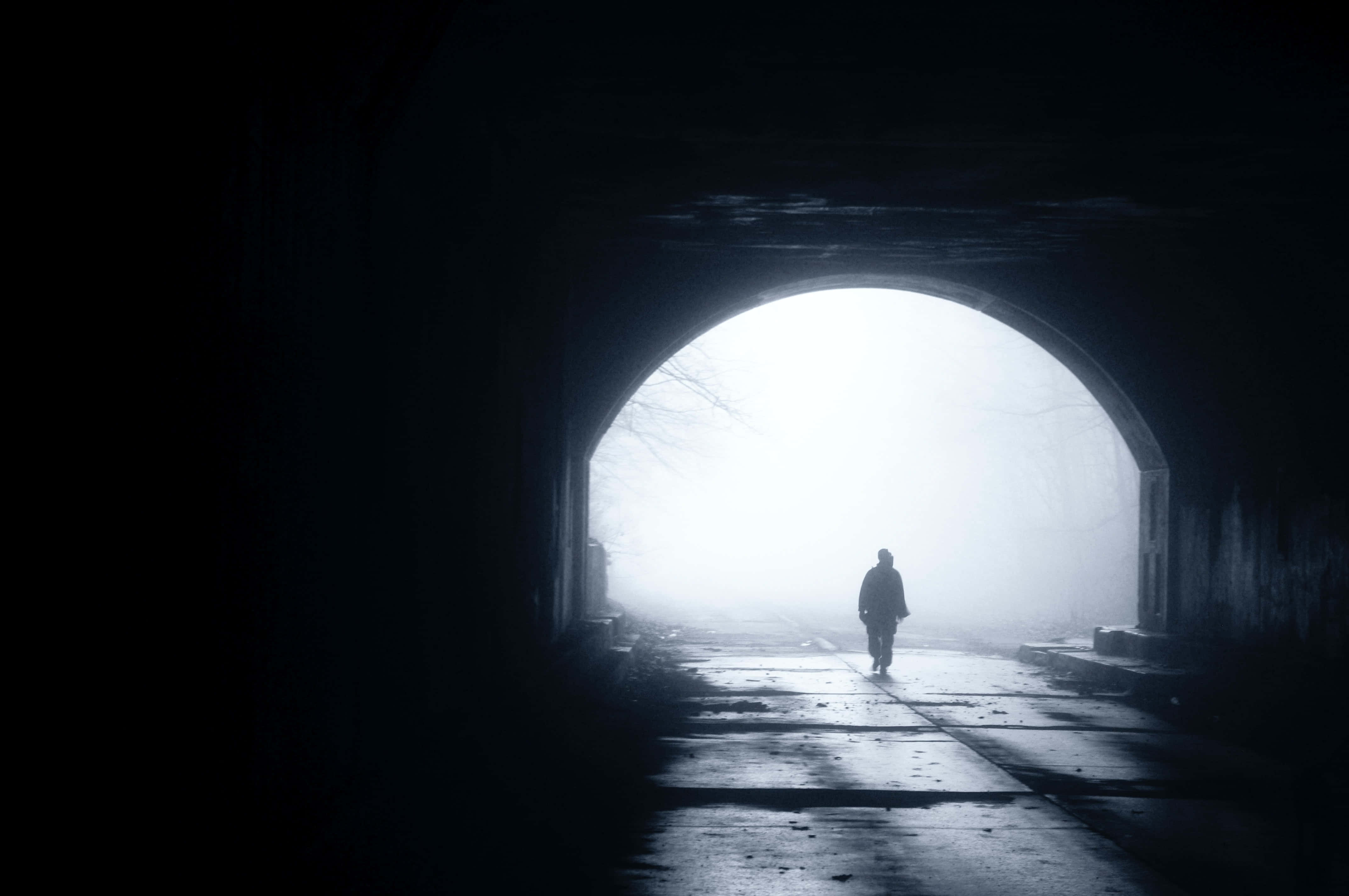 Tunnel, Somber Time, lone figure, 4K Desktop Wallpaper