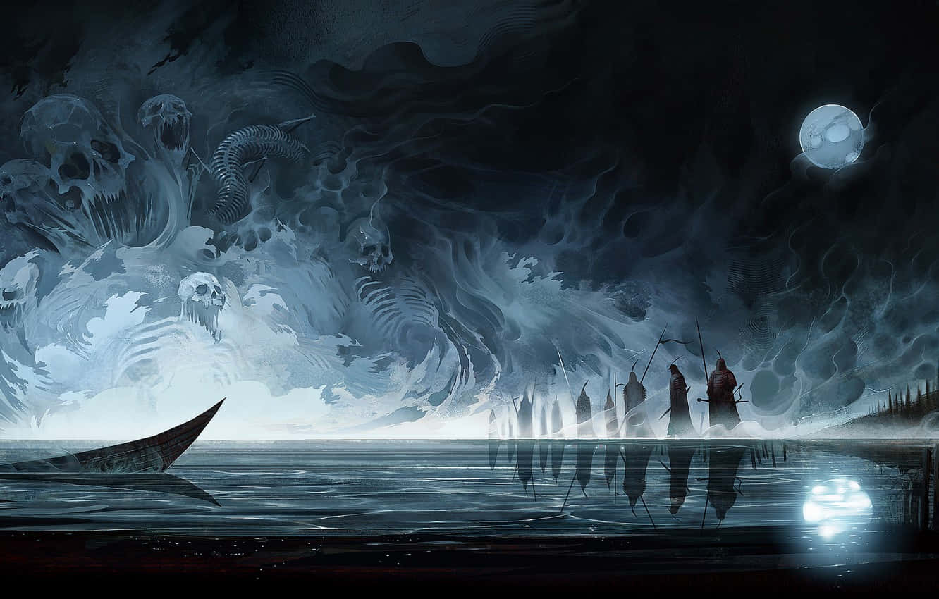 Somber Night, full moon, stormy waters, HD Desktop Wallpaper
