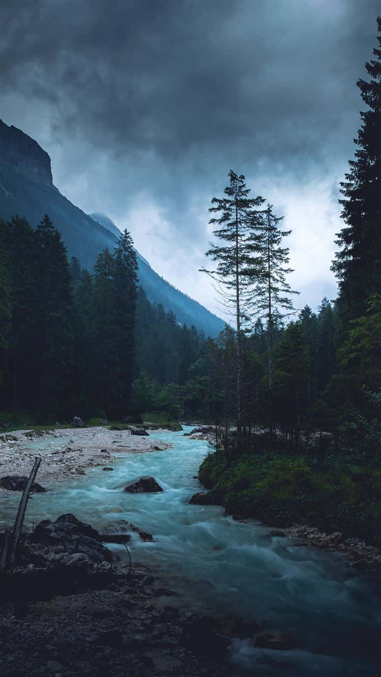 Somber Night, turbulent river, dark forested valley, HD Phone Wallpaper