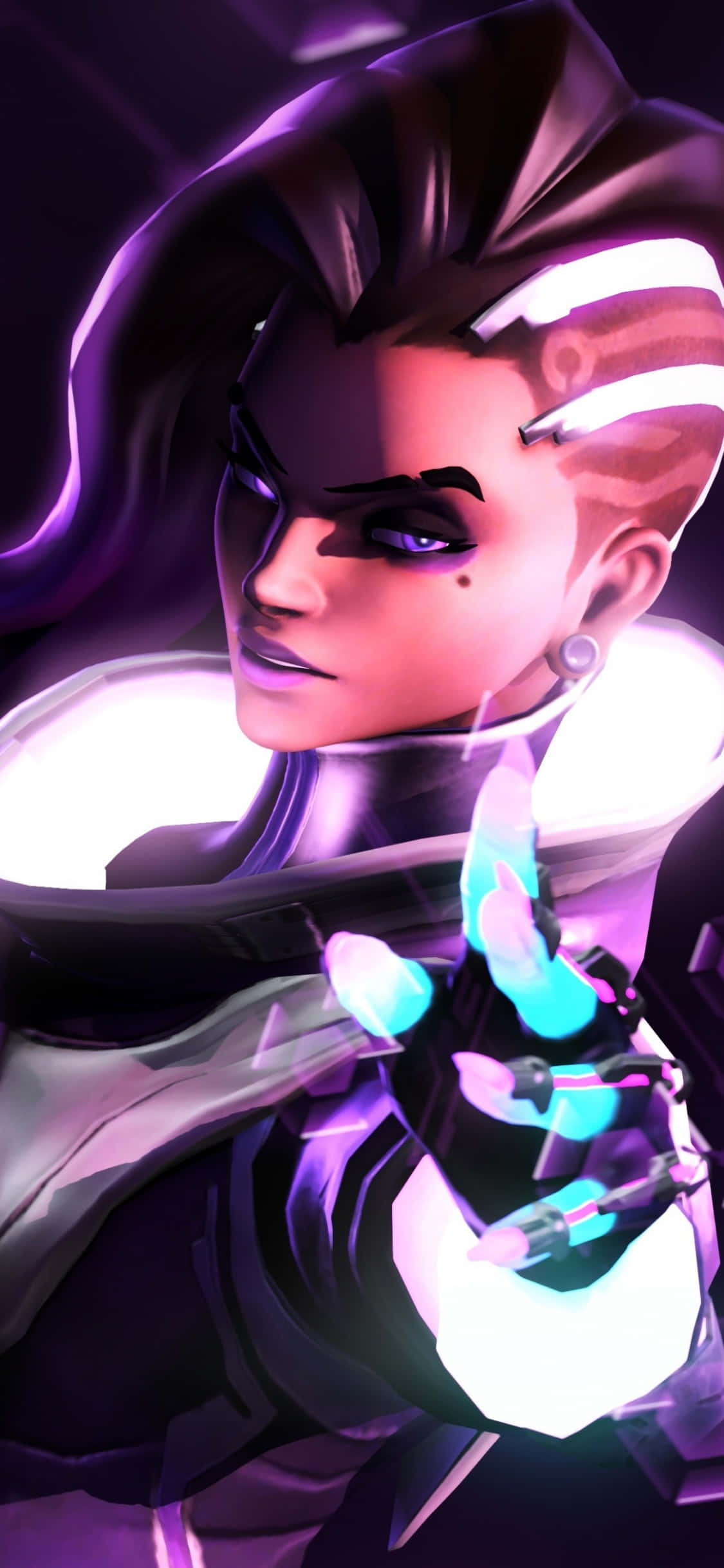 Sombra, Overwatch, glowing purple hair, Full HD Phone Wallpaper