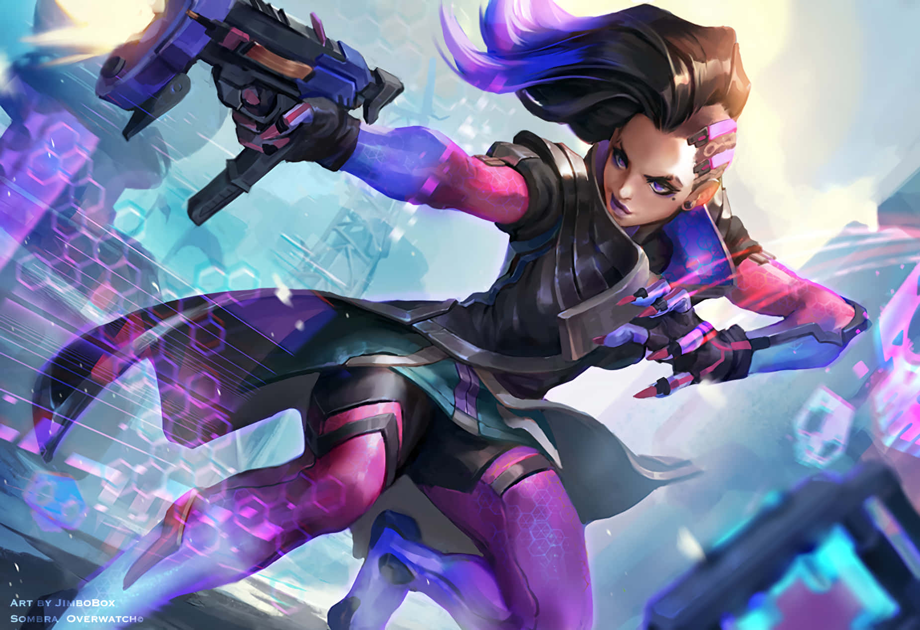 Sombra, Overwatch, anime-style, HD Desktop Wallpaper