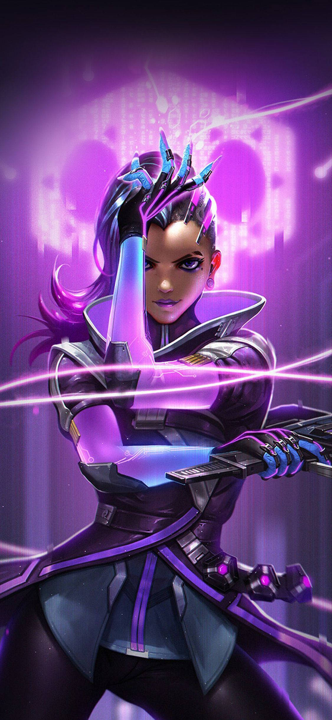 Sombra, glowing purple hair, futuristic armor, Full HD Phone Wallpaper
