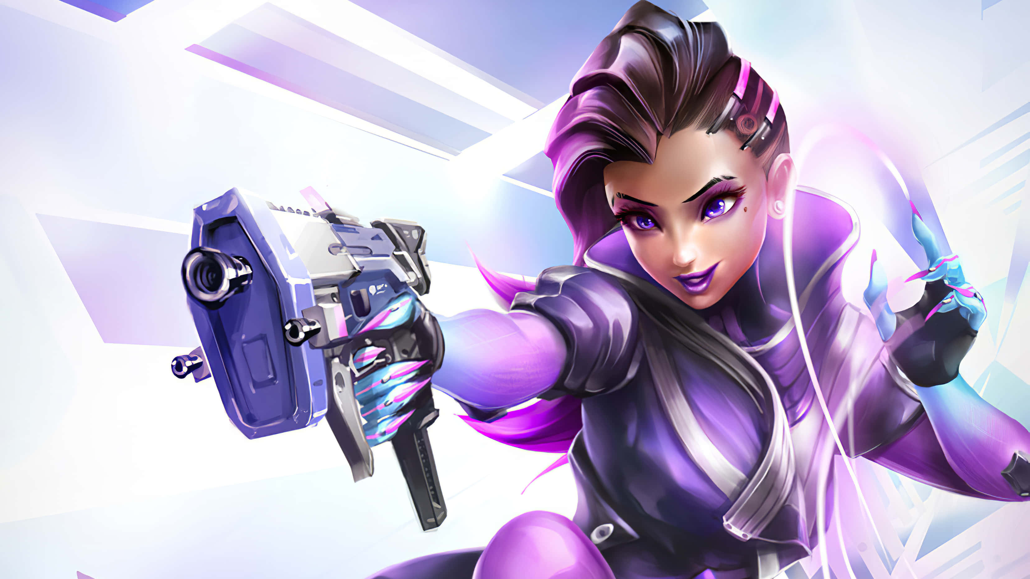 Sombra, Overwatch, purple-haired, 2K Desktop Wallpaper