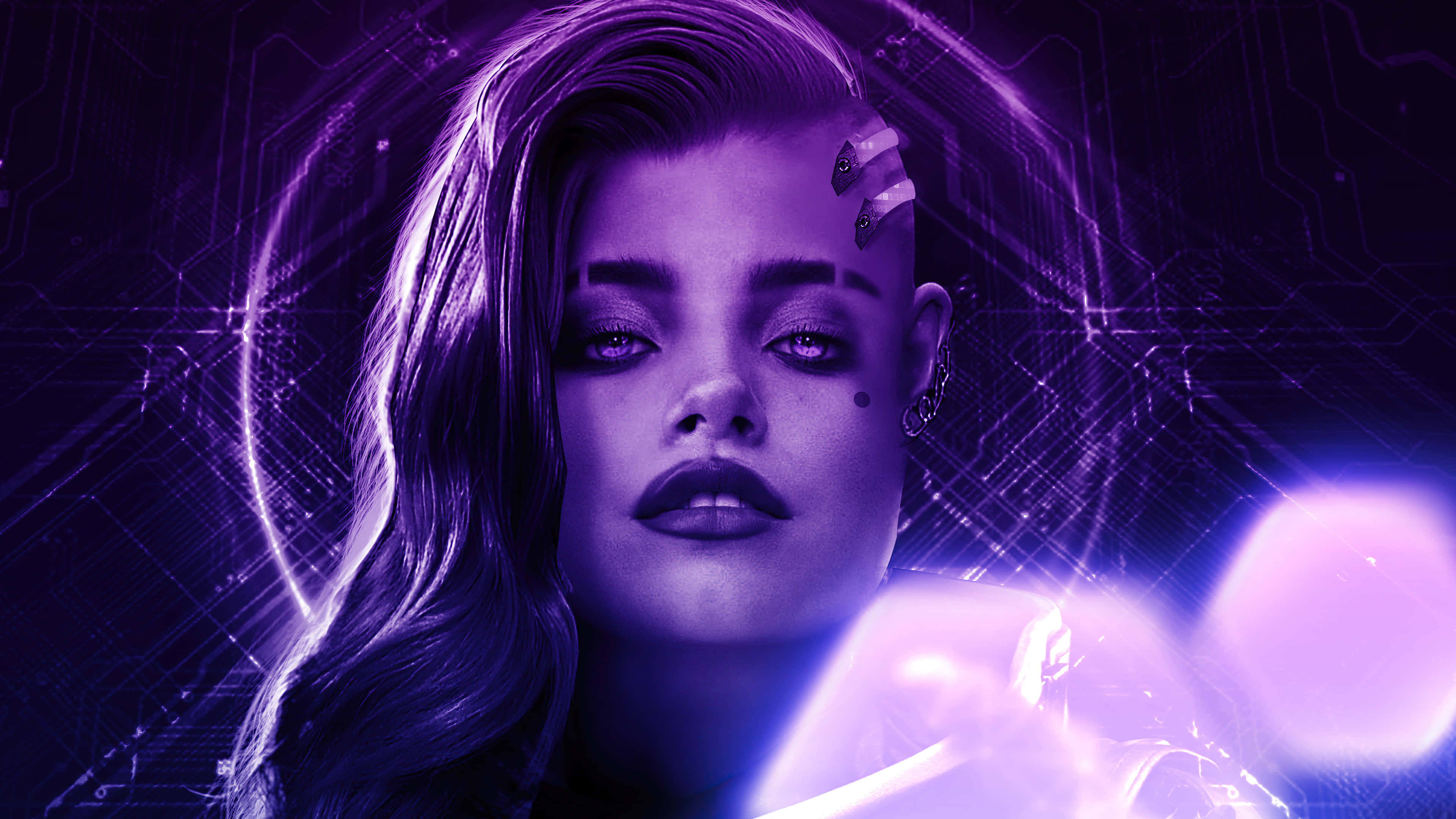 Sombra, Overwatch, glowing purple hair, 4K Desktop Wallpaper
