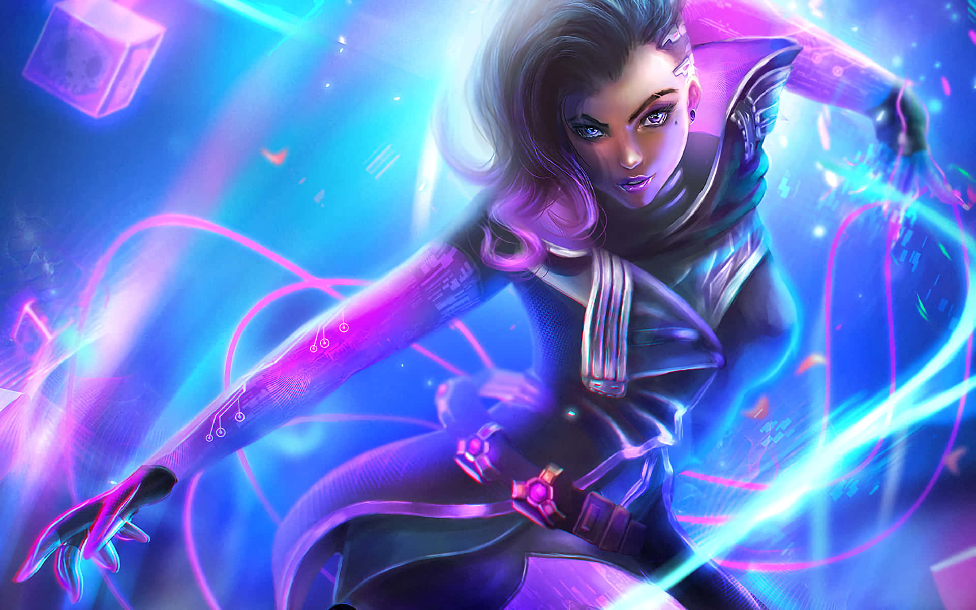 Sombra, Overwatch, glowing purple, Full HD Desktop Wallpaper
