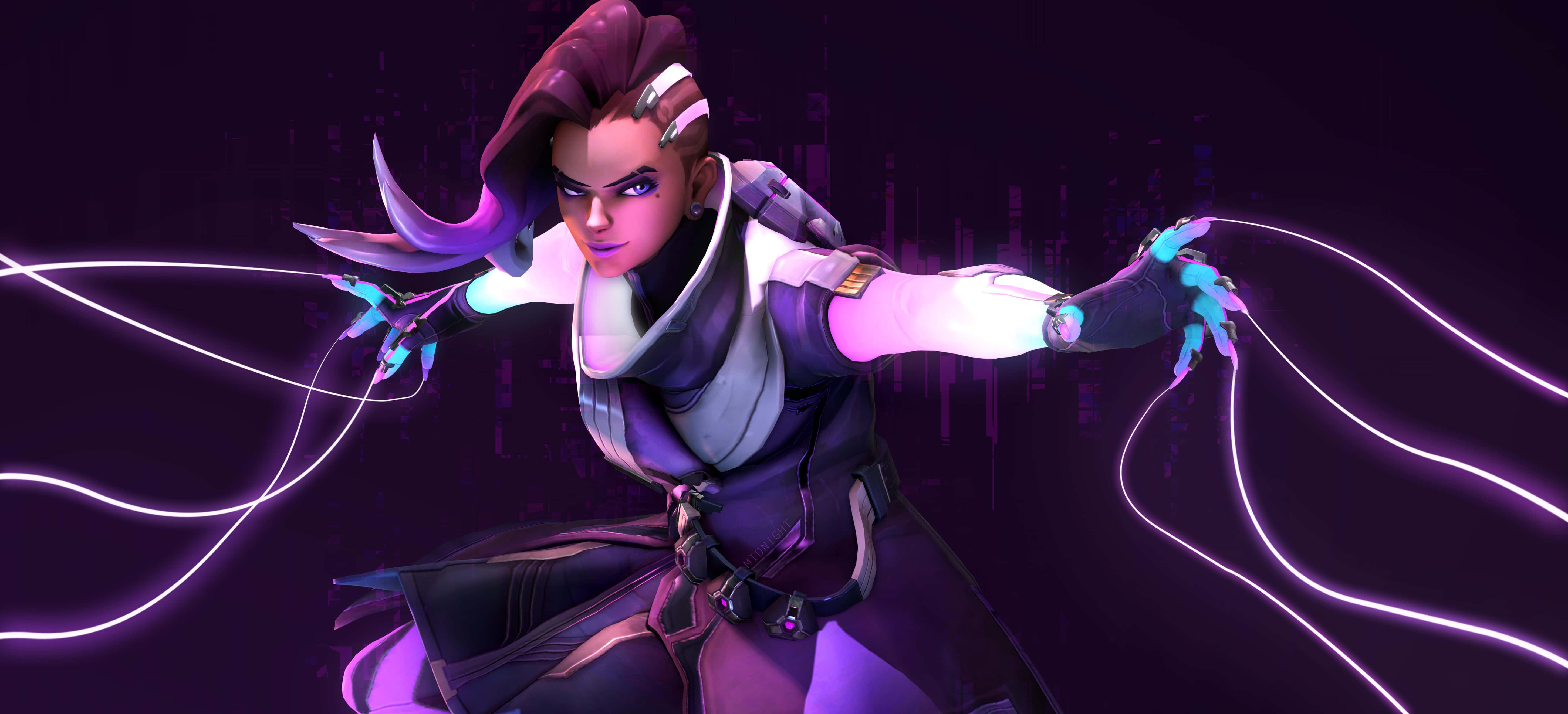 Sombra, Overwatch, purple and white armor, 5K Desktop Wallpaper
