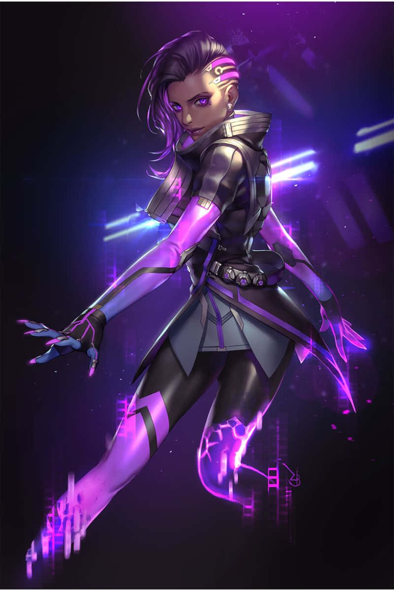 Sombra, Overwatch, glowing purple energy, SD Phone Wallpaper
