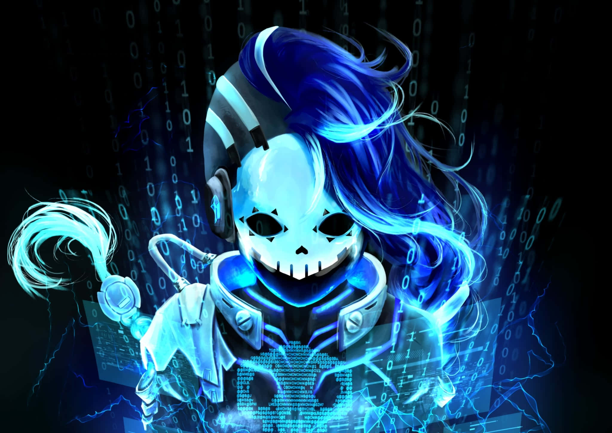 Sombra, Overwatch, cyberpunk skull-headed figure, Full HD Desktop Wallpaper