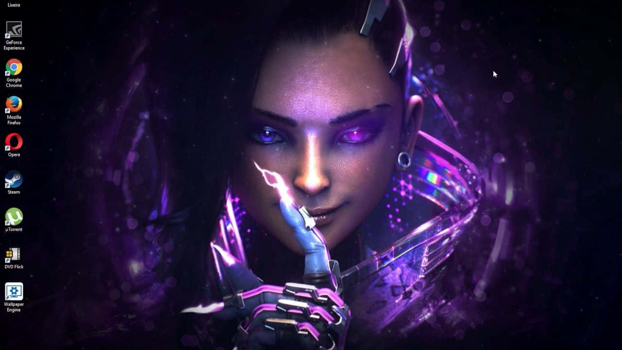 Sombra, Overwatch, glowing purple eyes, HD Desktop Wallpaper