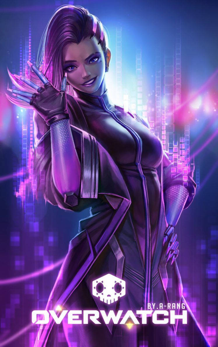 Sombra, Overwatch, purple suit, SD Phone Wallpaper