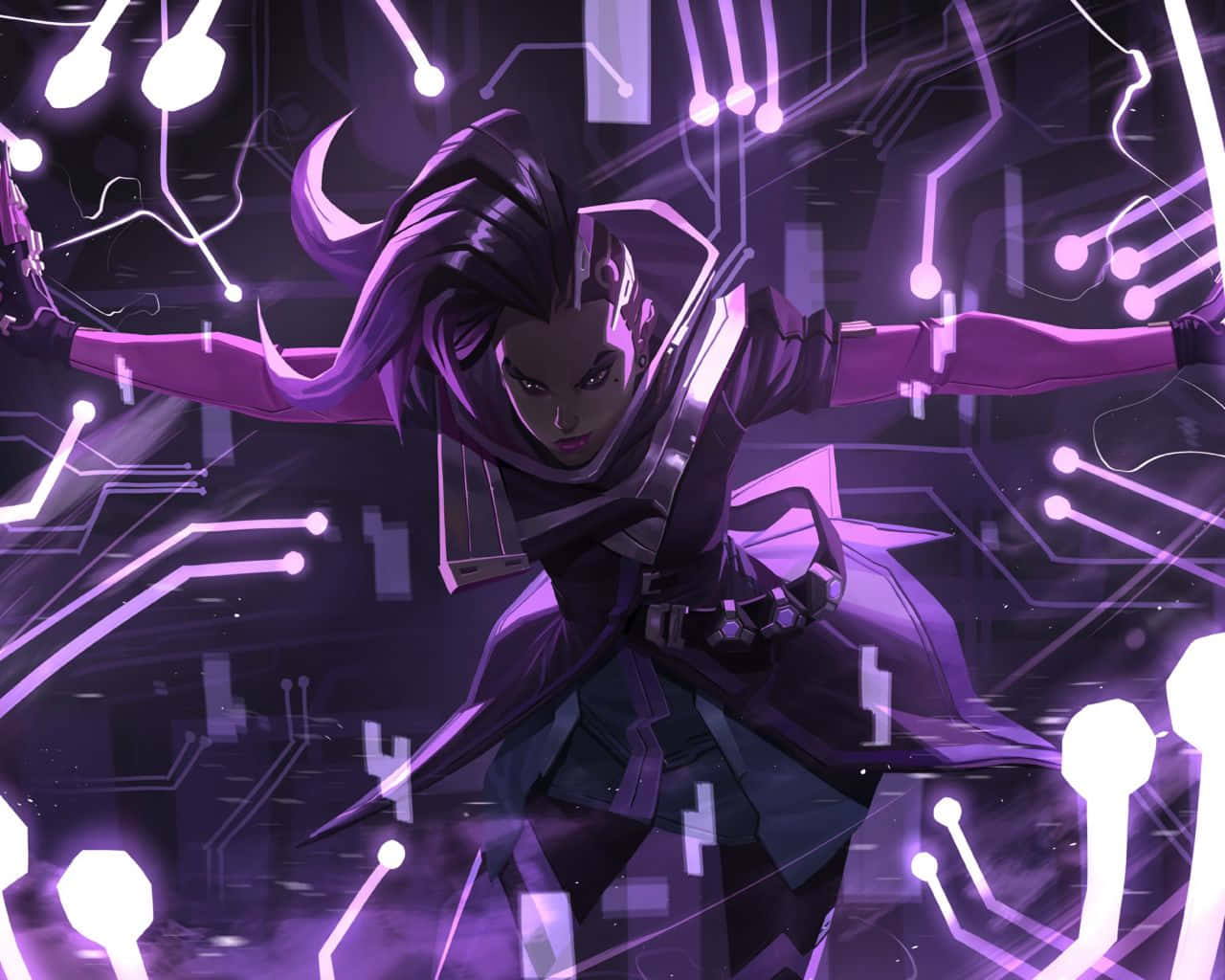 Sombra, Overwatch, purple-haired, HD Desktop Wallpaper