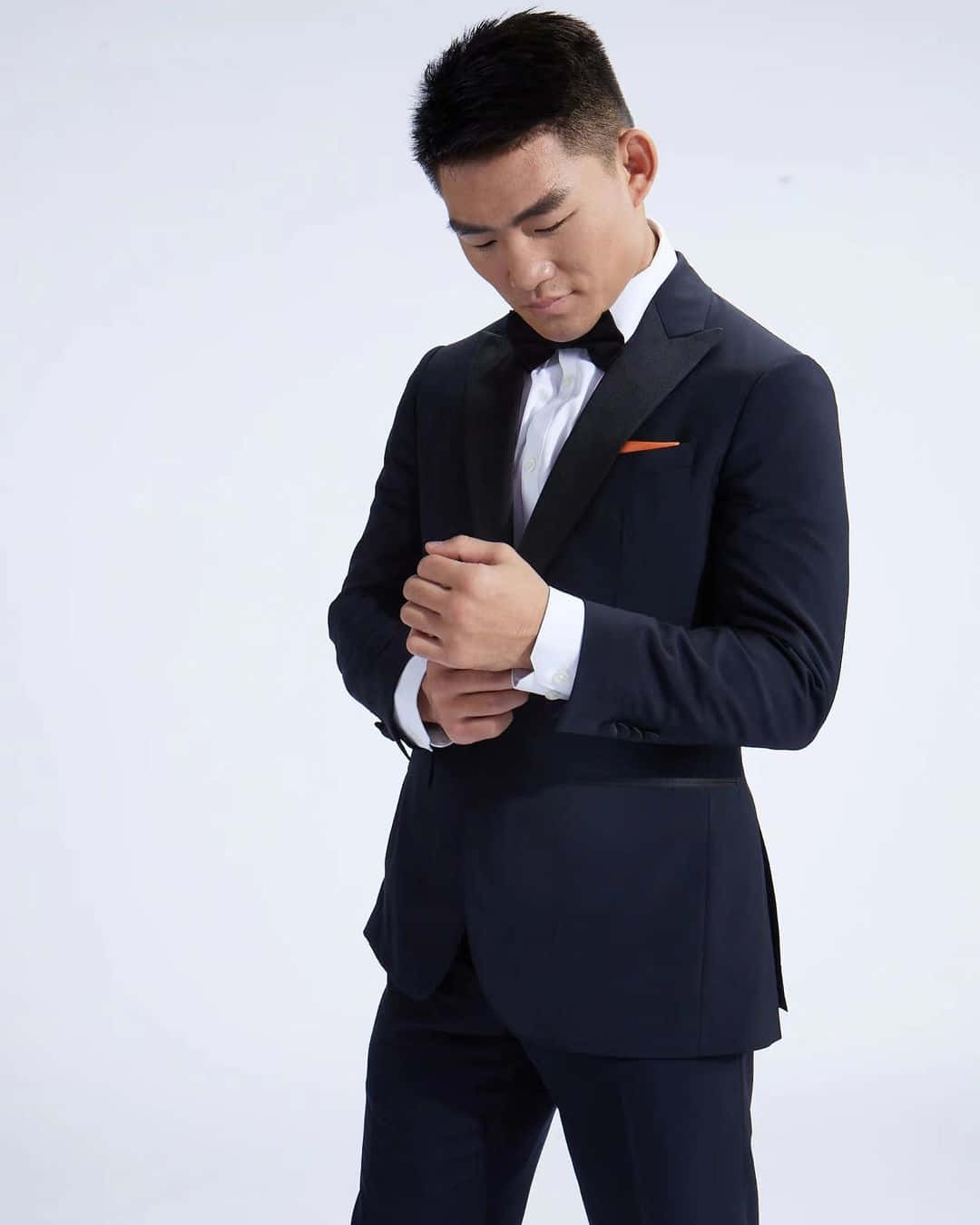 Song Yadong, navy tuxedo, orange pocket square, HD Phone Wallpaper