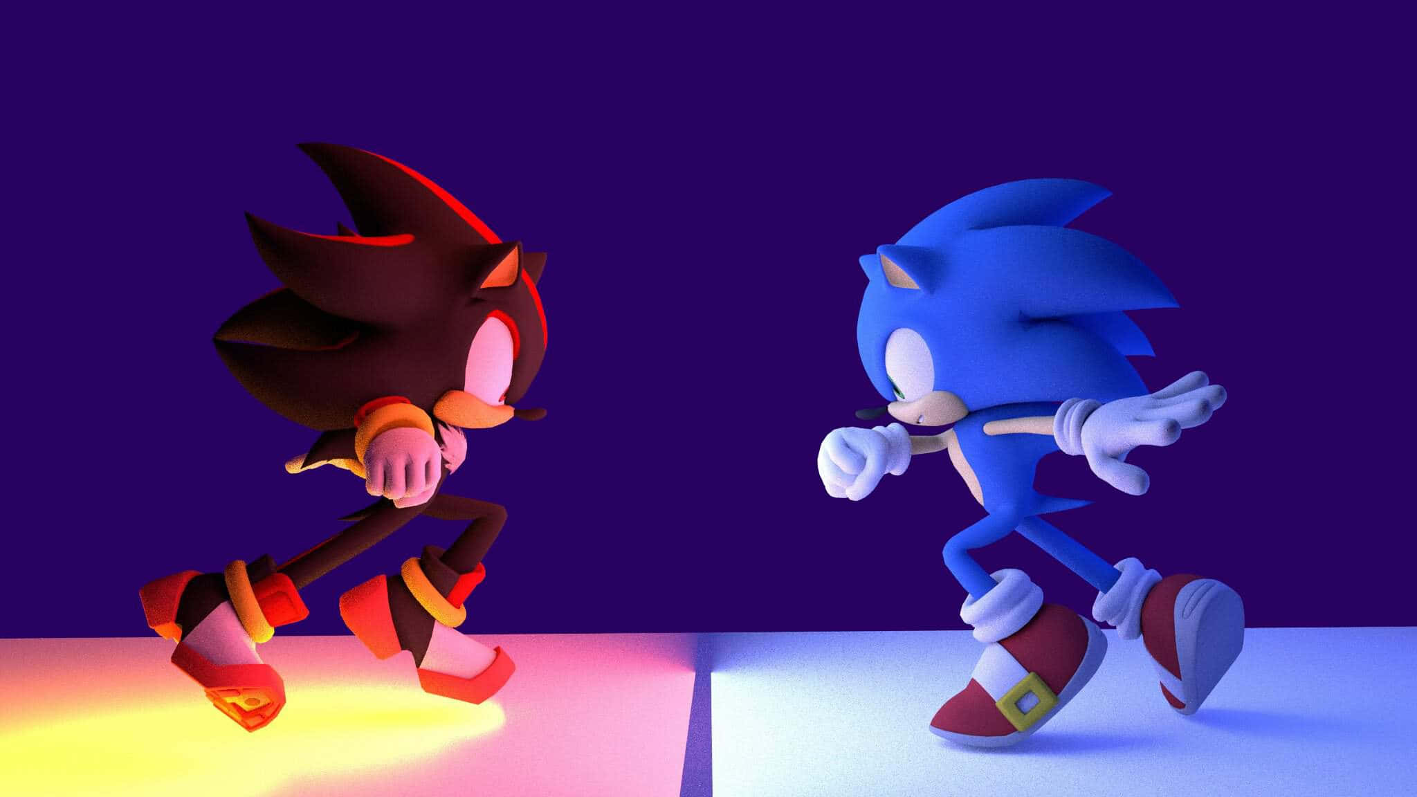 Sonic, Shadow, neon-lit arena, Full HD Desktop Wallpaper