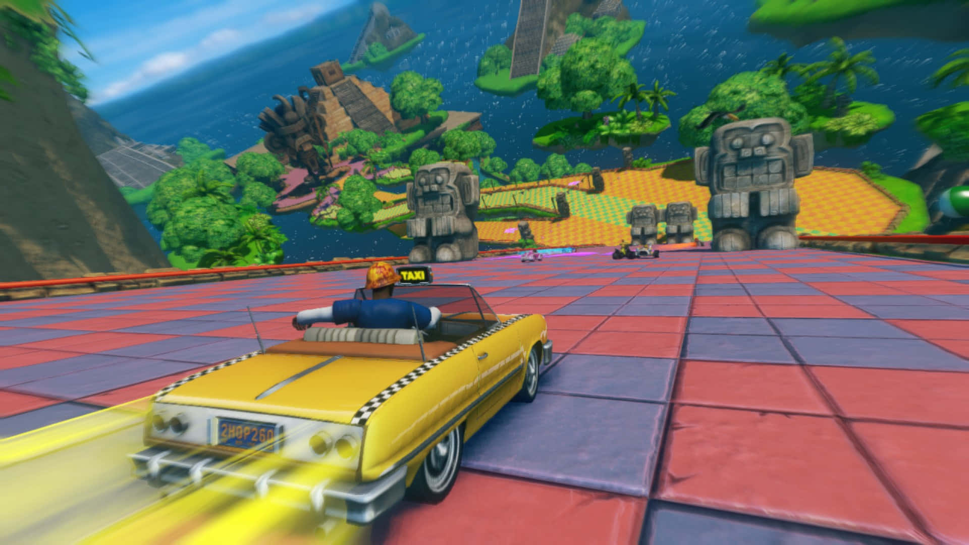 Sonic and All-Stars Racing Transformed, yellow taxi, checkered track, Full HD Desktop Wallpaper