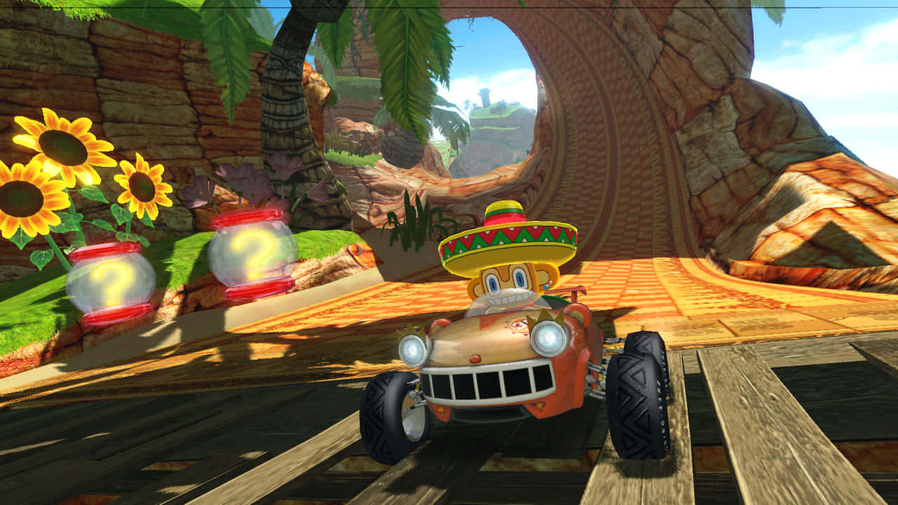 Sonic and All-stars Racing Transformed, orange race car, sombrero, HD Desktop Wallpaper