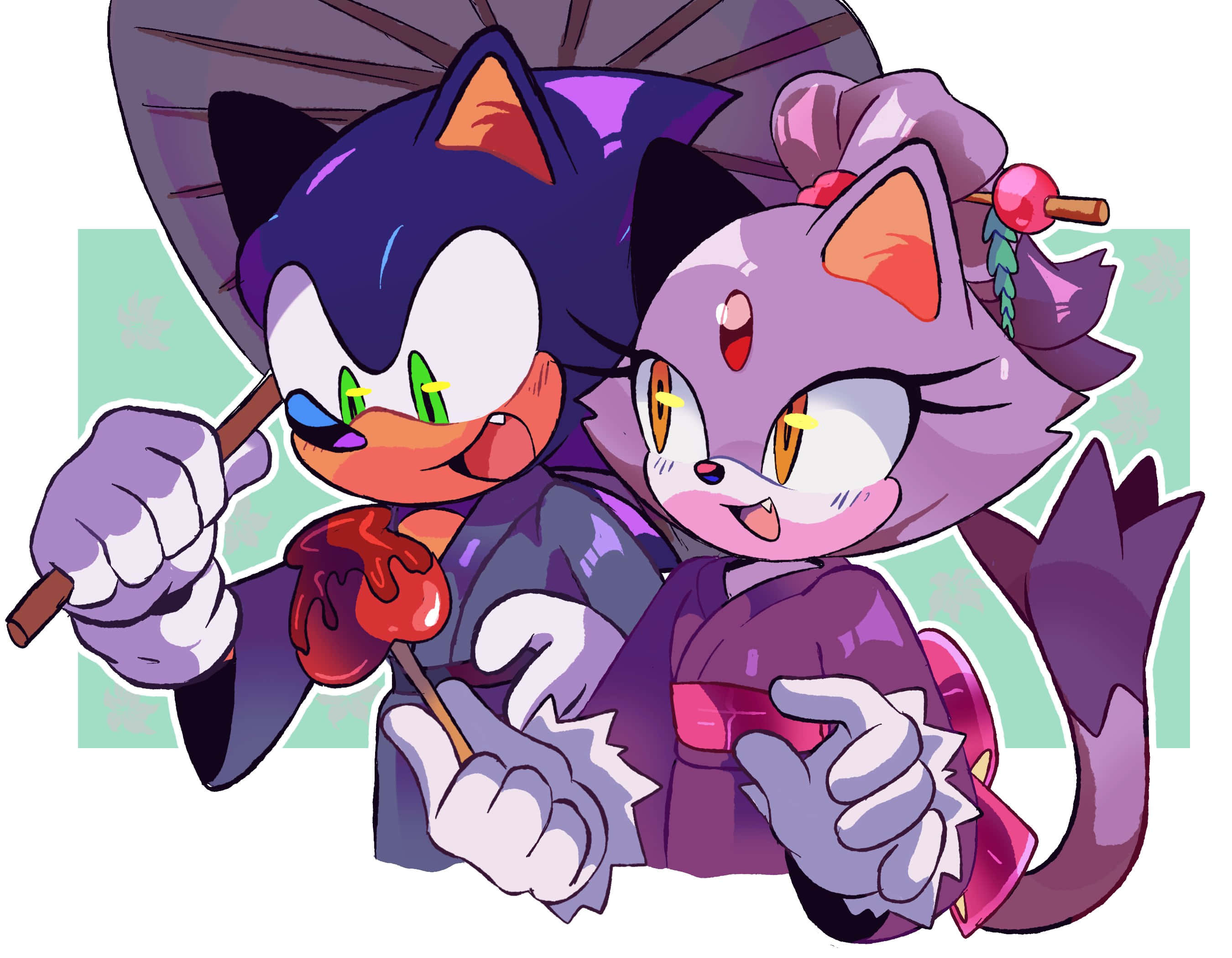Sonic, Blaze, purple cat, 2K Desktop Wallpaper