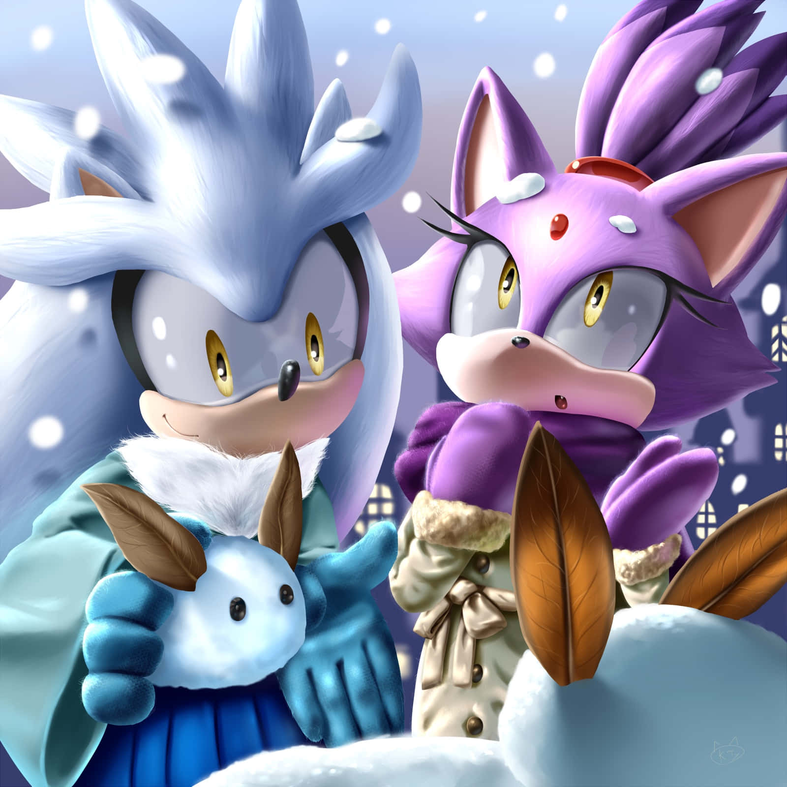 Sonic, Blaze, snowy winter scene, HD Desktop Wallpaper