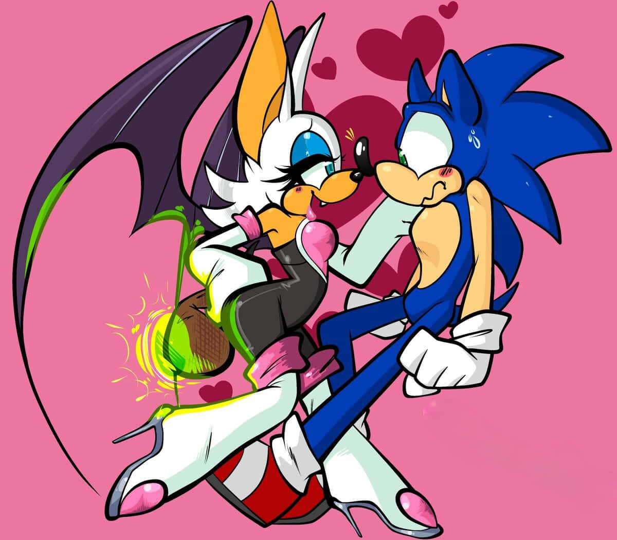 Sonic, Rouge, pink heart-filled background, SD Desktop Wallpaper