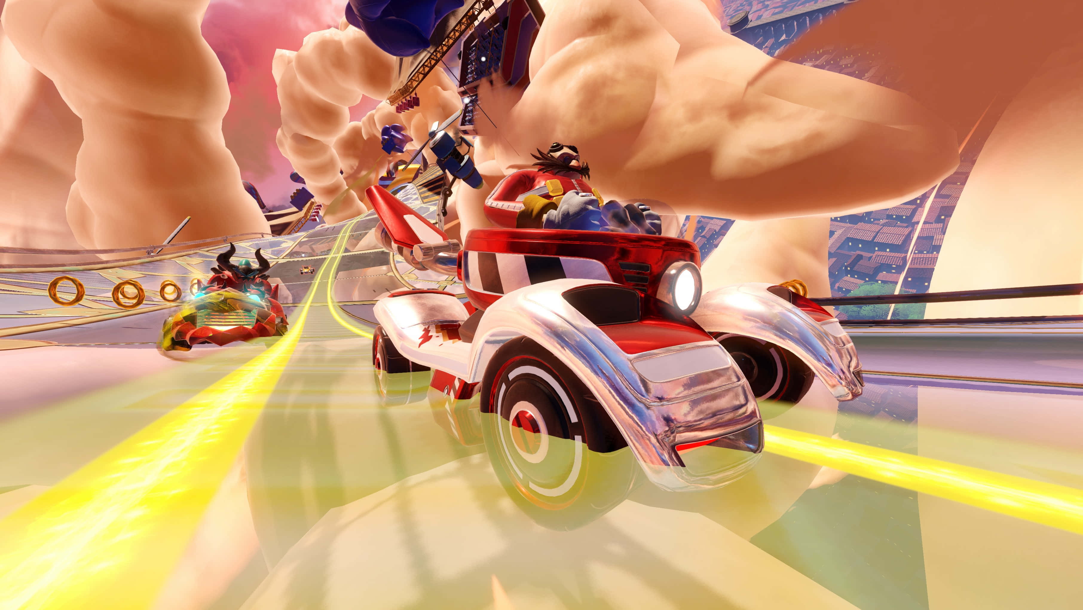 Sonic Battle Racers, futuristic cars, surreal canyon, 2K Desktop Wallpaper