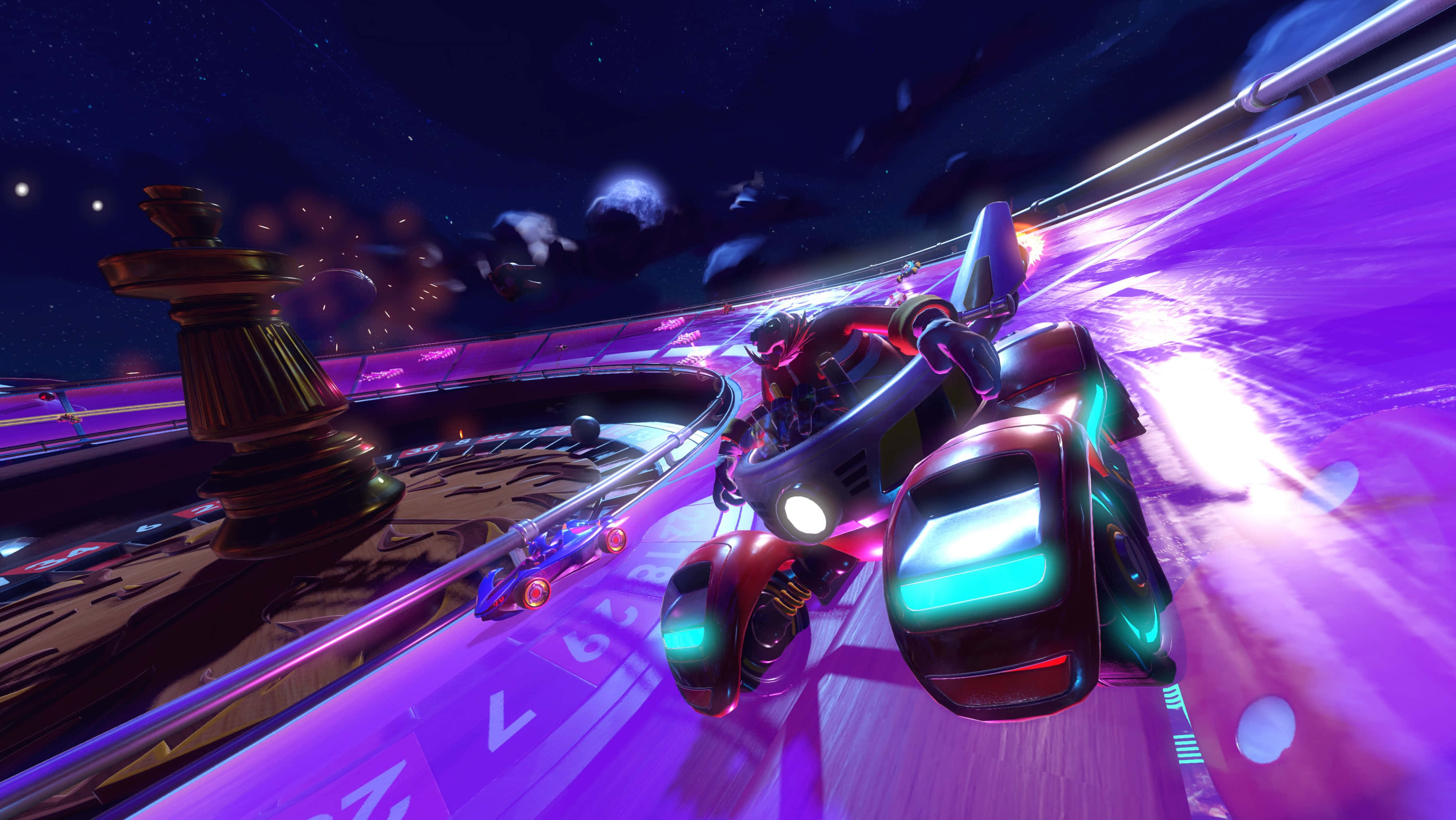 Sonic Battle Racers, neon-lit cosmic track, starry night sky, 2K Desktop Wallpaper