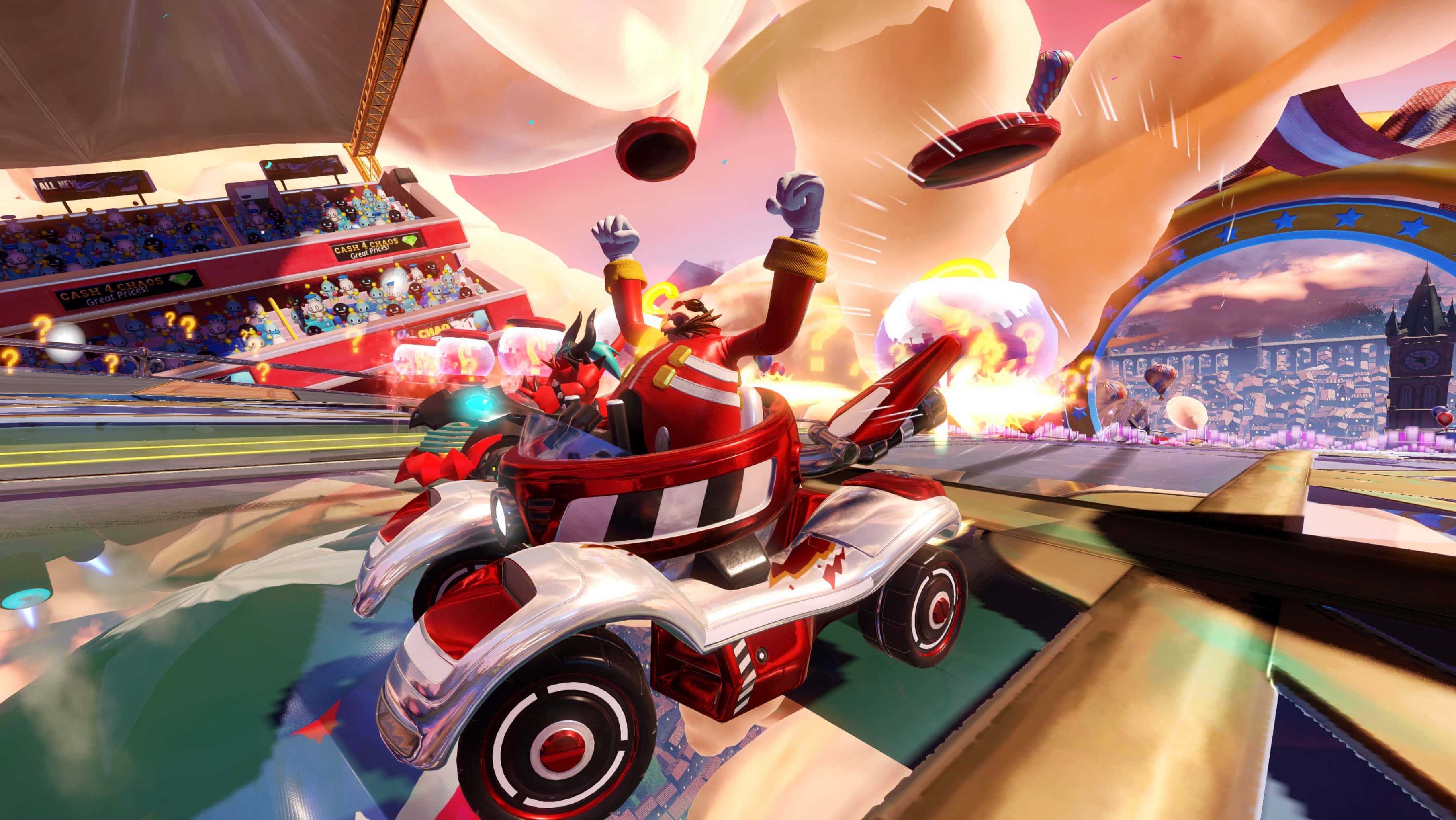 Sonic Battle Racers, red and white race car, cartoonish driver, 2K Desktop Wallpaper