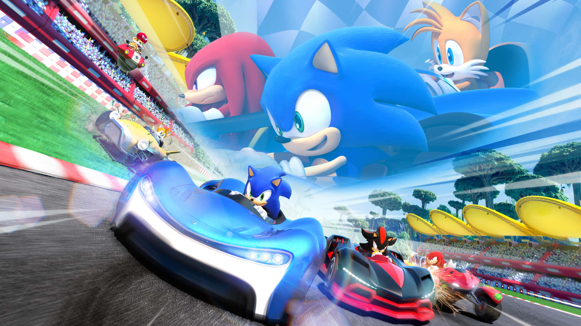 Sonic Battle Racers, Sonic, futuristic cars, Full HD Desktop Wallpaper