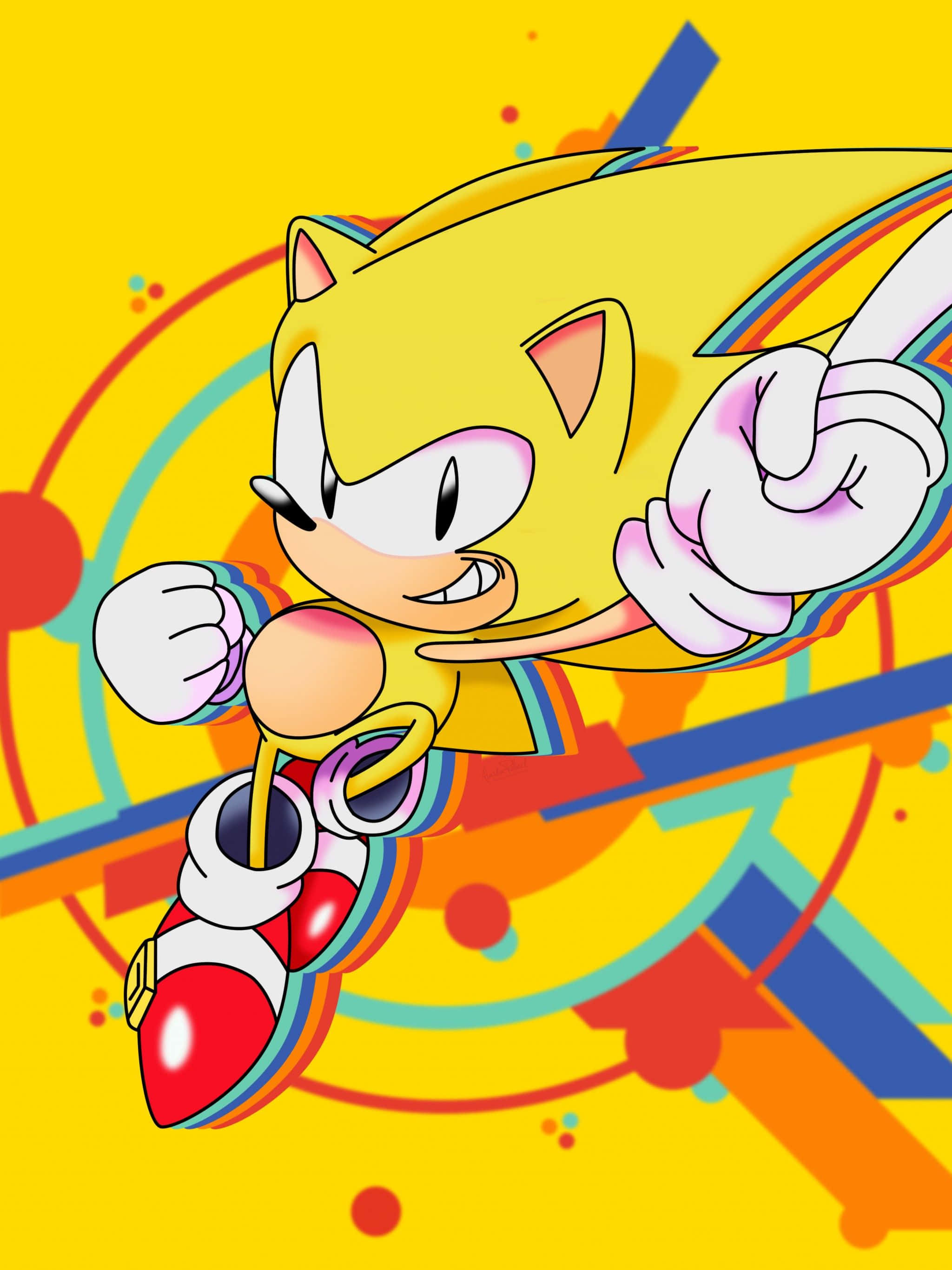 Sonic CD, yellow hedgehog, rainbow trails, 2K Phone Wallpaper