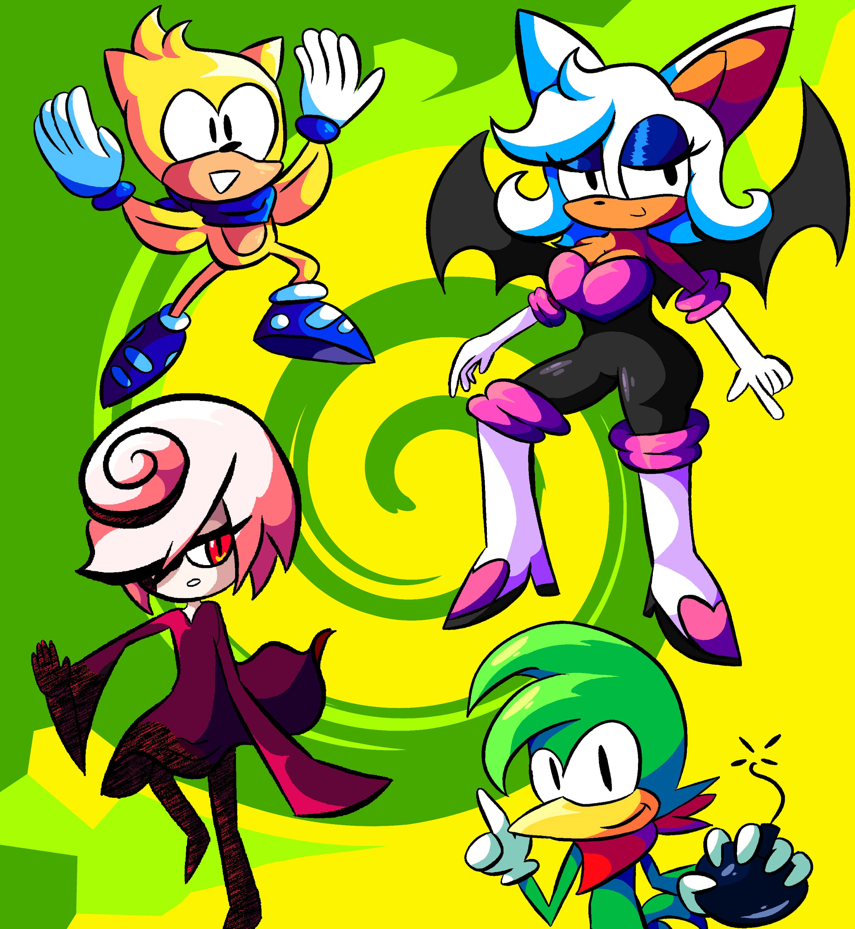 Sonic Characters, bat wings, colorful outfits, 2K Phone Wallpaper