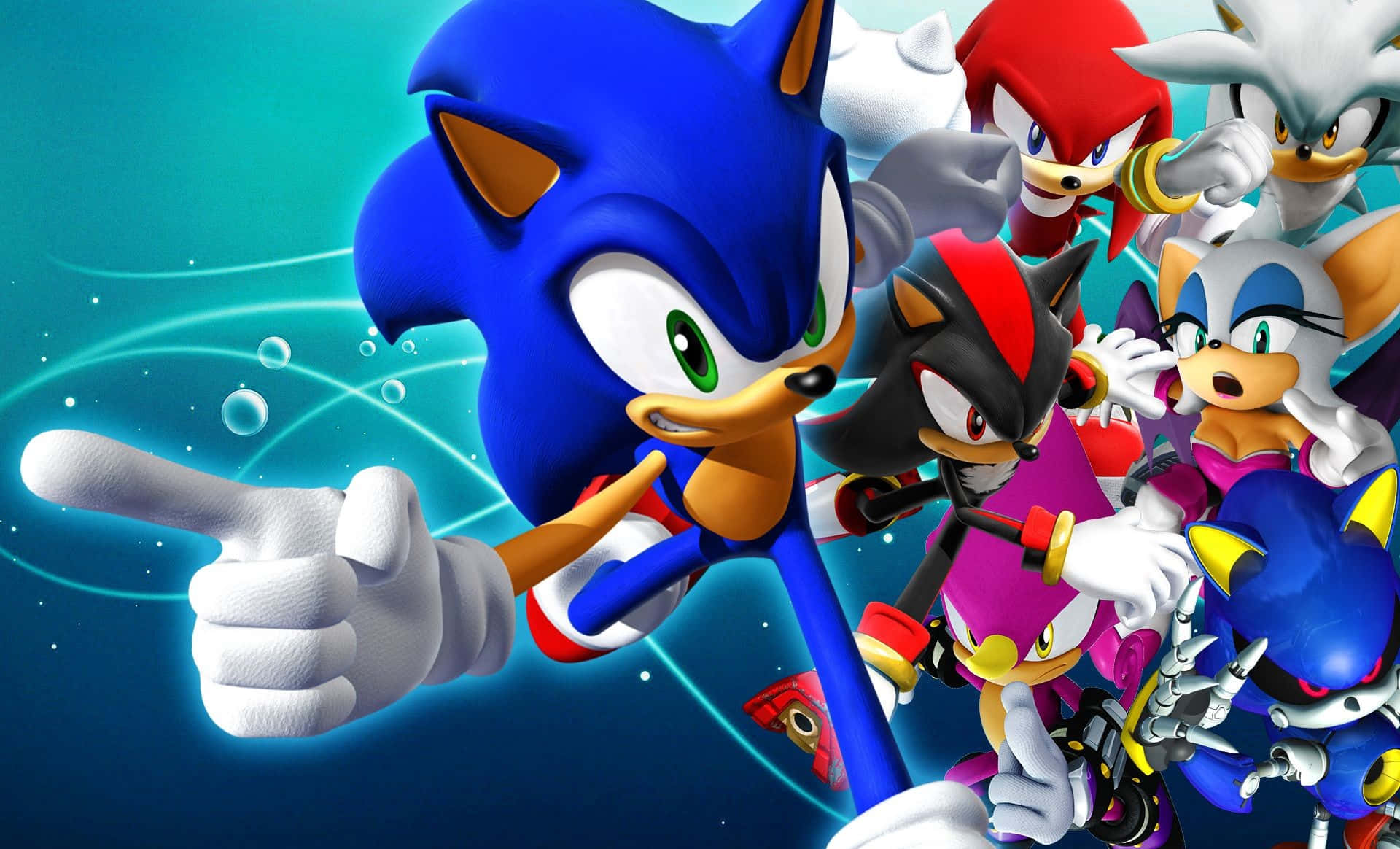 Sonic, Sonic Characters, glowing blue background, Full HD Desktop Wallpaper