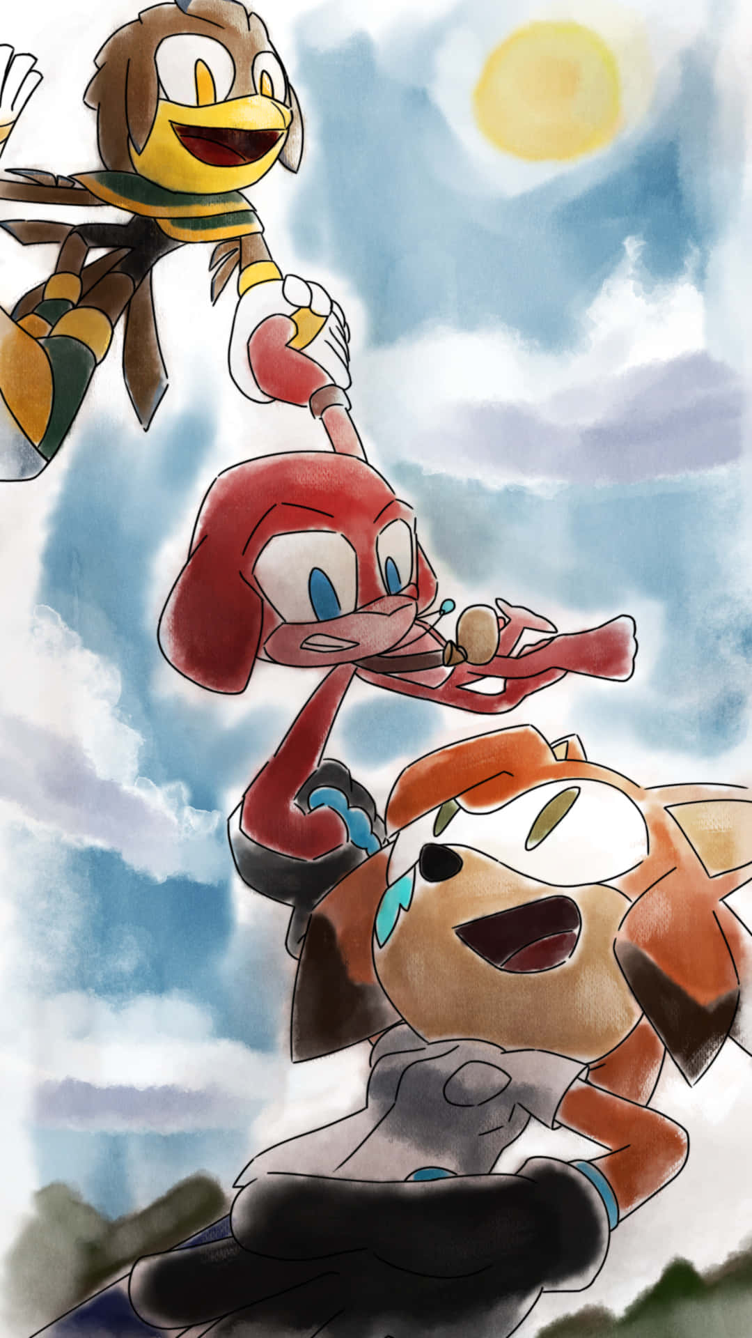 Sonic Characters, bright blue sky, fluffy clouds, Full HD Phone Wallpaper