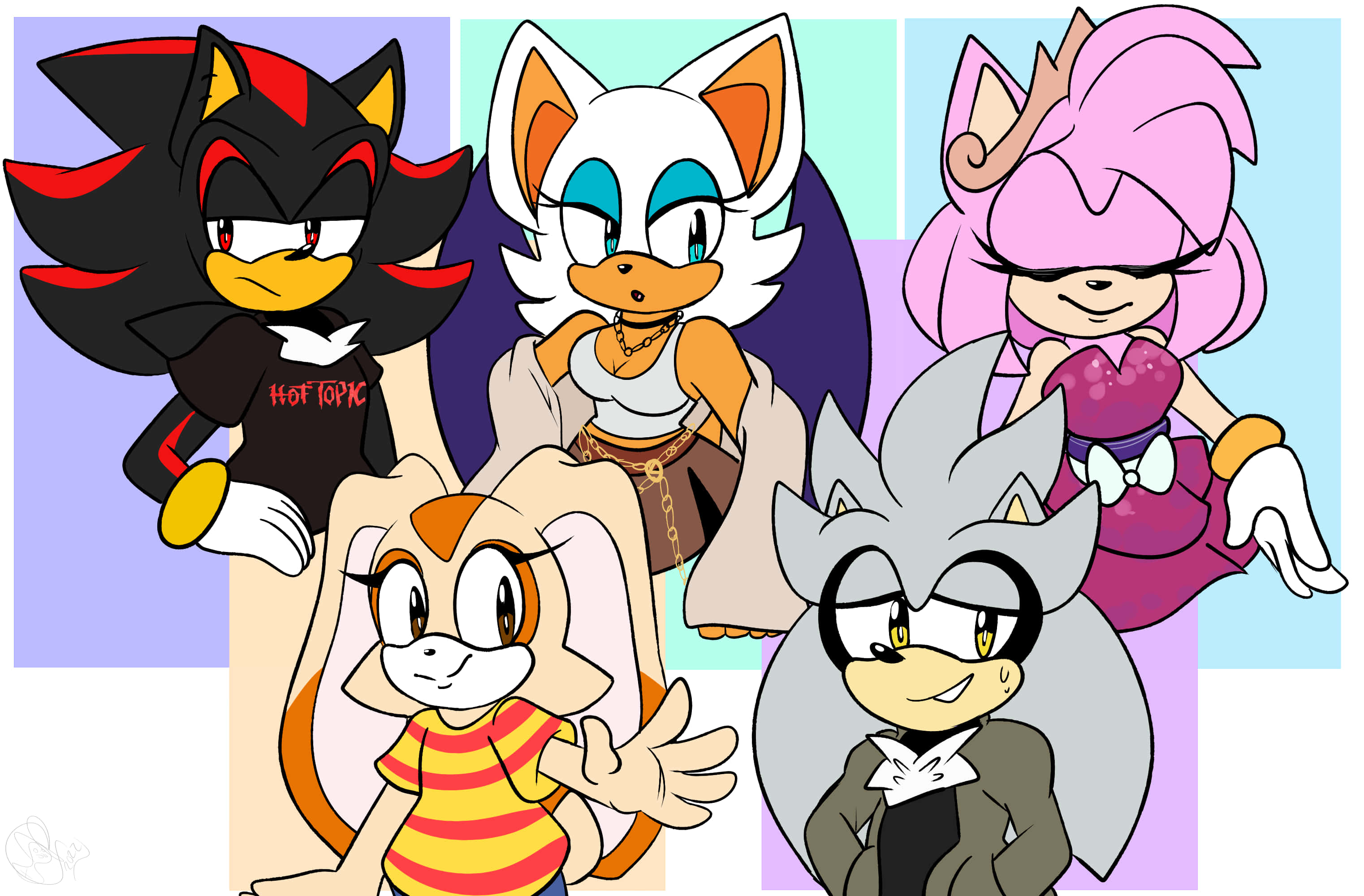 Sonic Characters, pastel block background, anthropomorphic characters, 2K Desktop Wallpaper