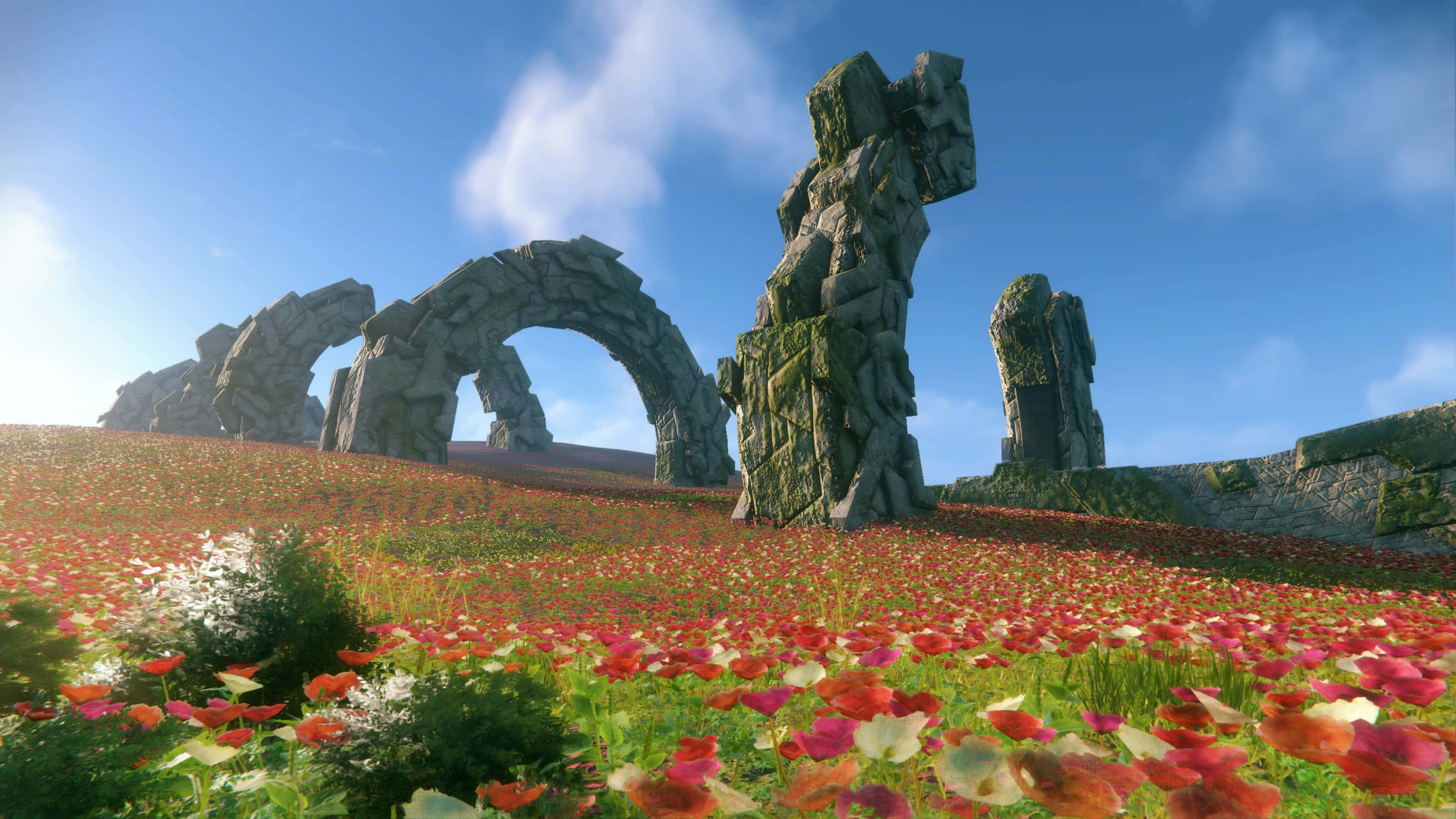 Sonic Frontiers, floral meadow, ancient stone arches, 4K Desktop Wallpaper