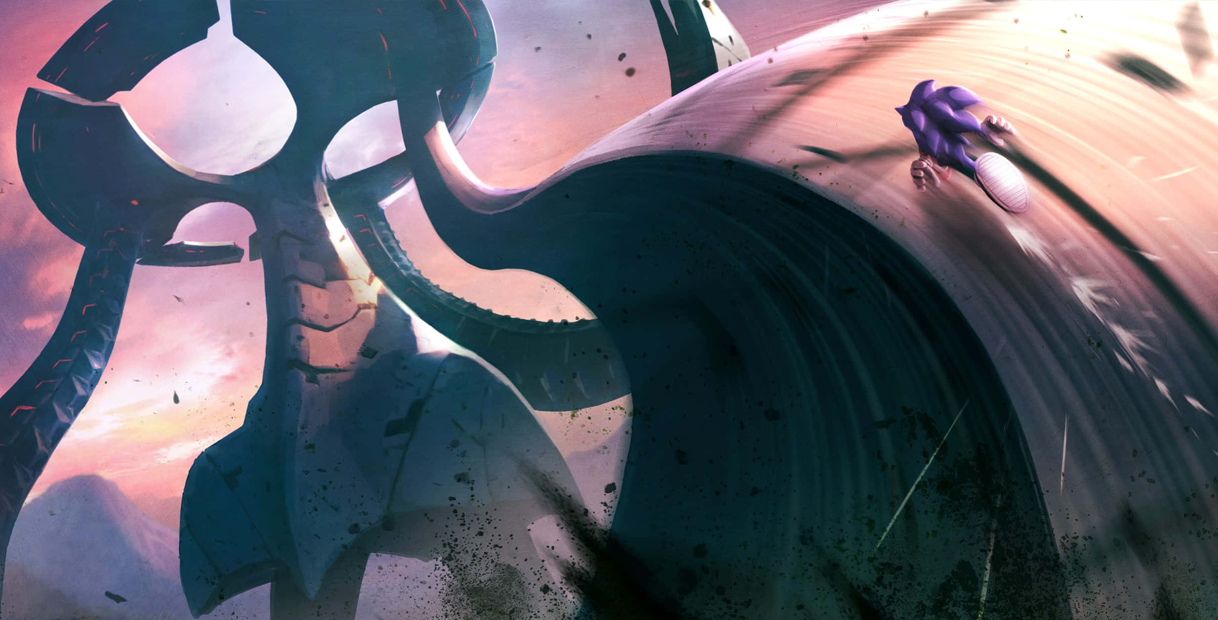 Sonic Frontiers, purple hedgehog, colossal dark mechanical creature, Full HD Desktop Wallpaper