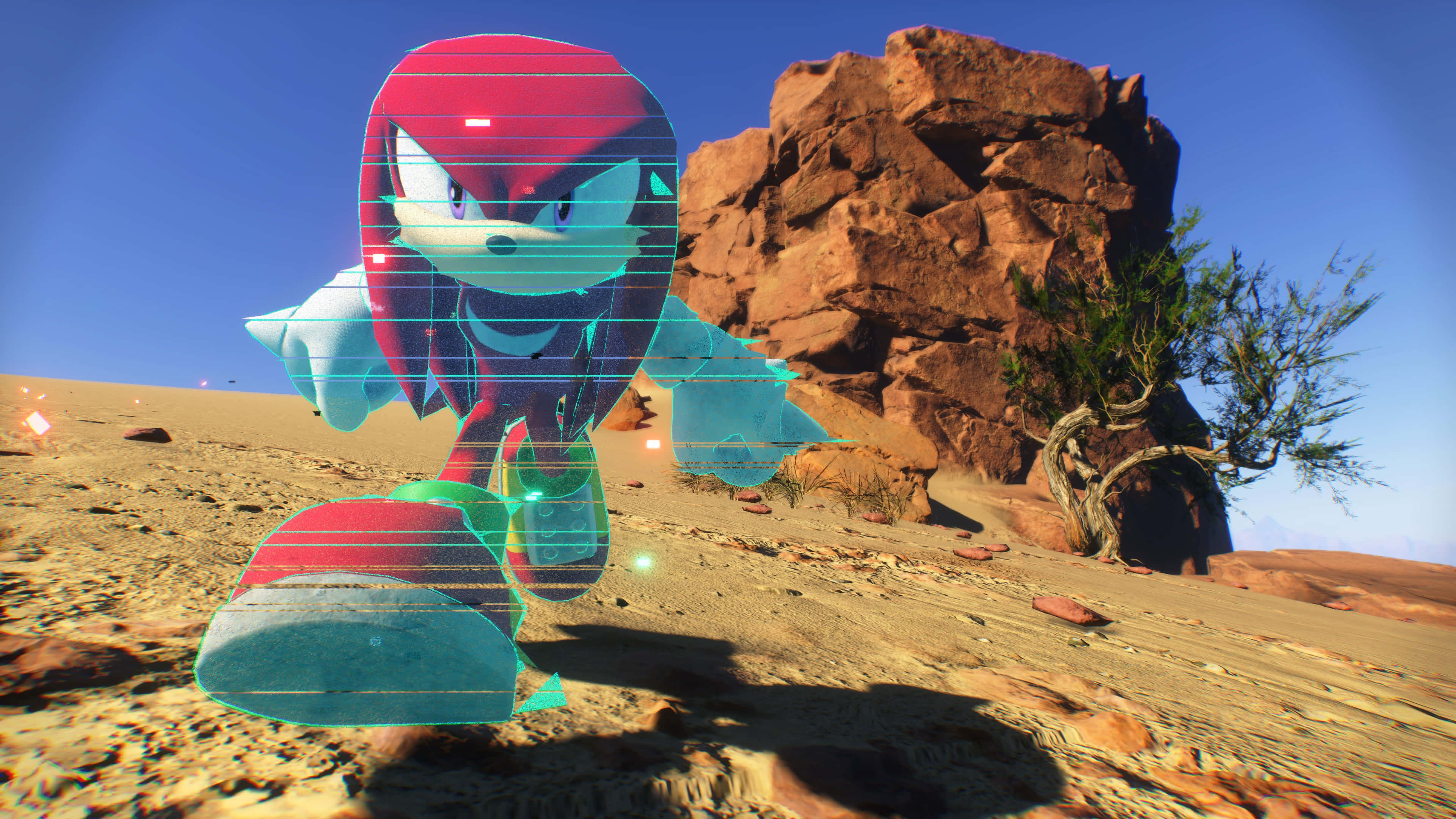 Sonic Frontiers, holographic character, red hedgehog, 4K Desktop Wallpaper