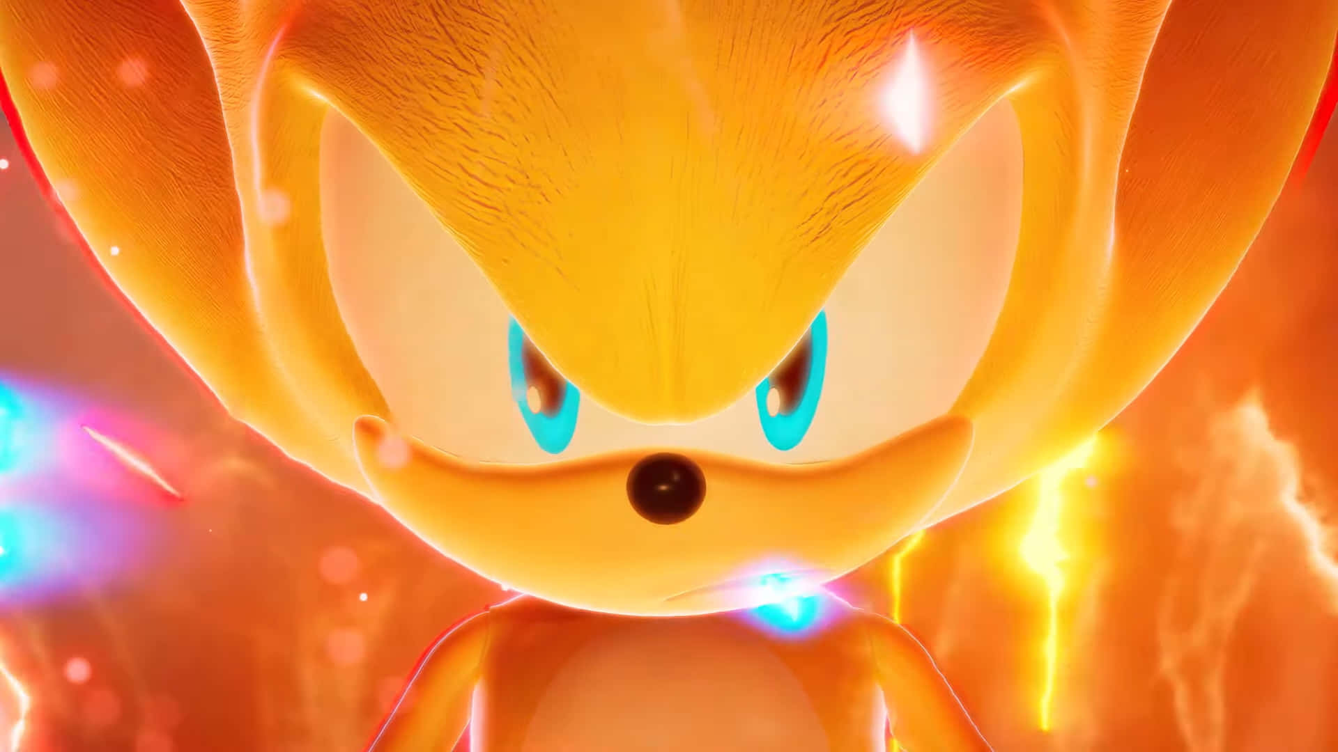 Sonic Frontiers, golden hedgehog, glowing blue eyes, Full HD Desktop Wallpaper