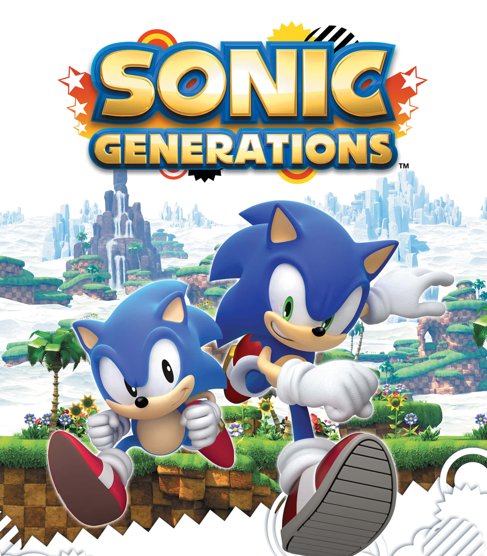 Sonic Generations, blue hedgehogs, vibrant green platform, HD Phone Wallpaper