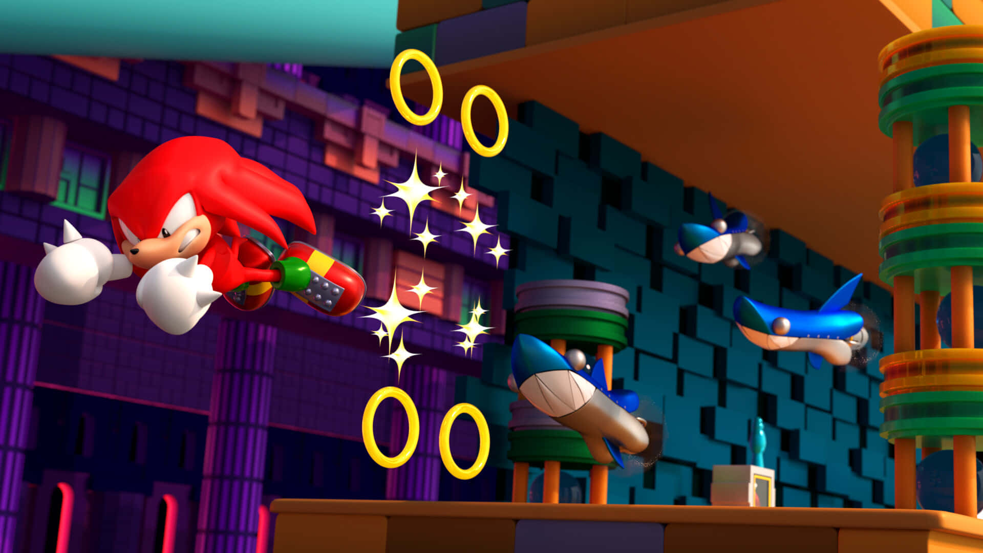 Sonic, Hydrocity Zone, neon-lit cityscape, Full HD Desktop Wallpaper