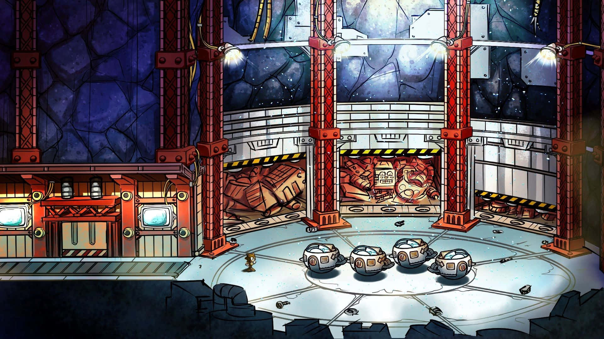 Sonic Launch Base Zone, red steel pillars, glowing lights, Full HD Desktop Wallpaper