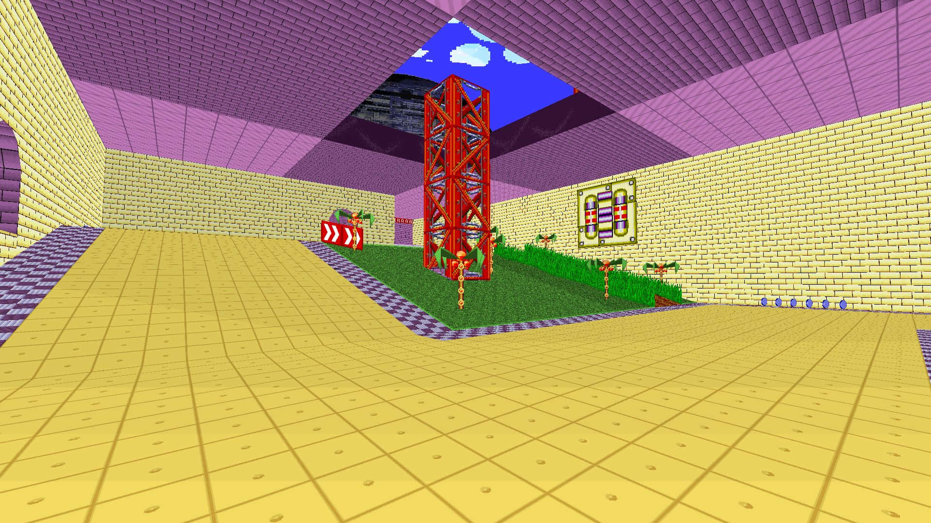Sonic Launch Base Zone, yellow tiled floors, purple brick walls, Full HD Desktop Wallpaper
