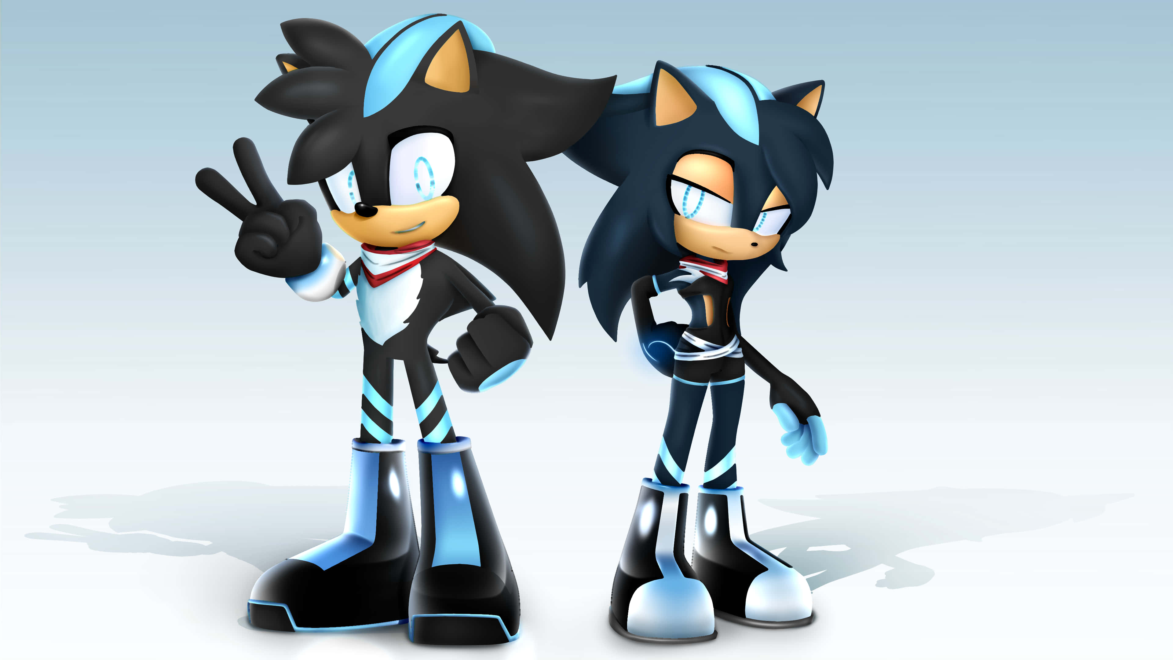 Sonic Characters, hedgehog characters, black and blue suits, 4K Desktop Wallpaper
