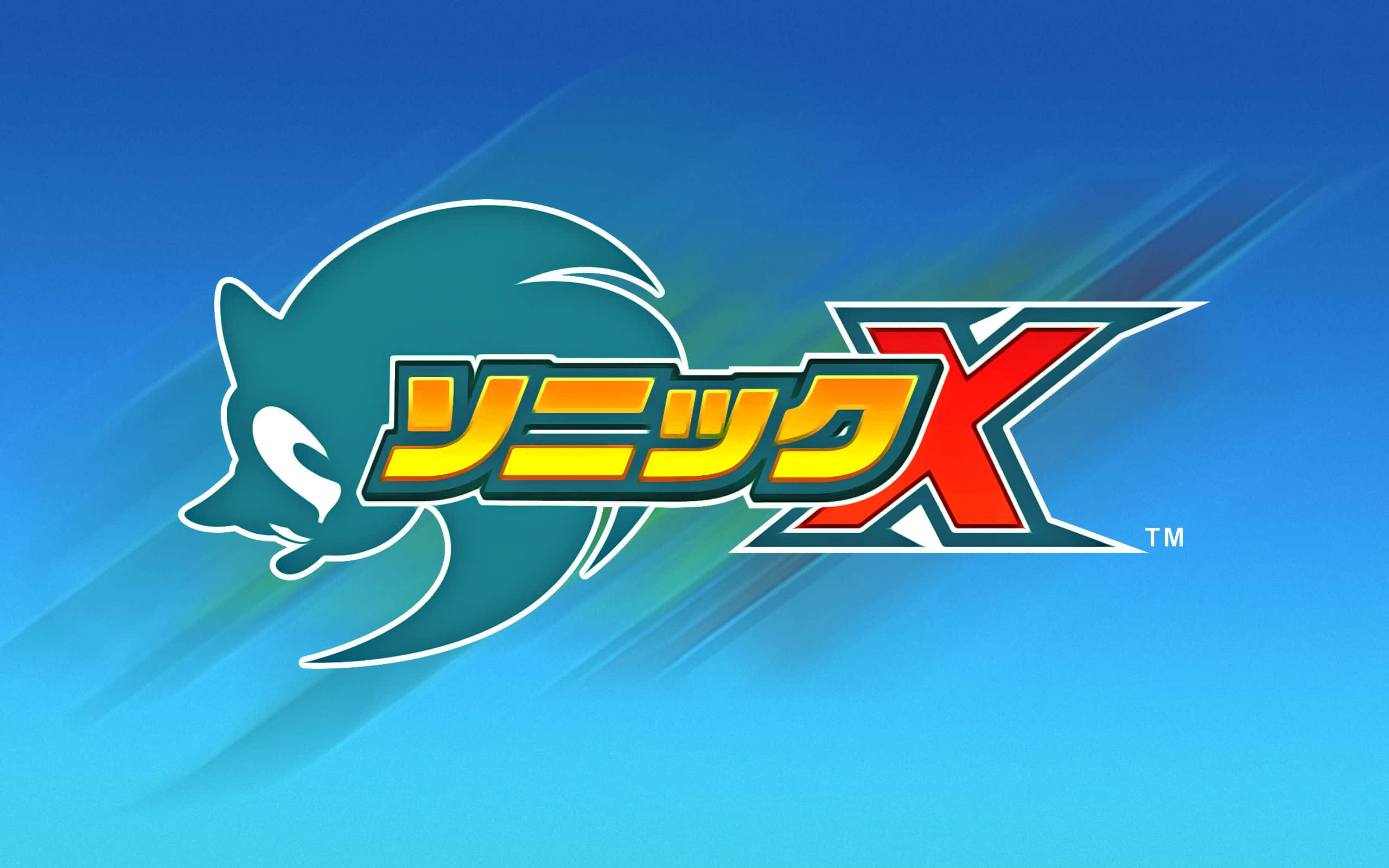 Sonic X, teal hedgehog silhouette, bold red yellow text, 2K Desktop Wallpaper