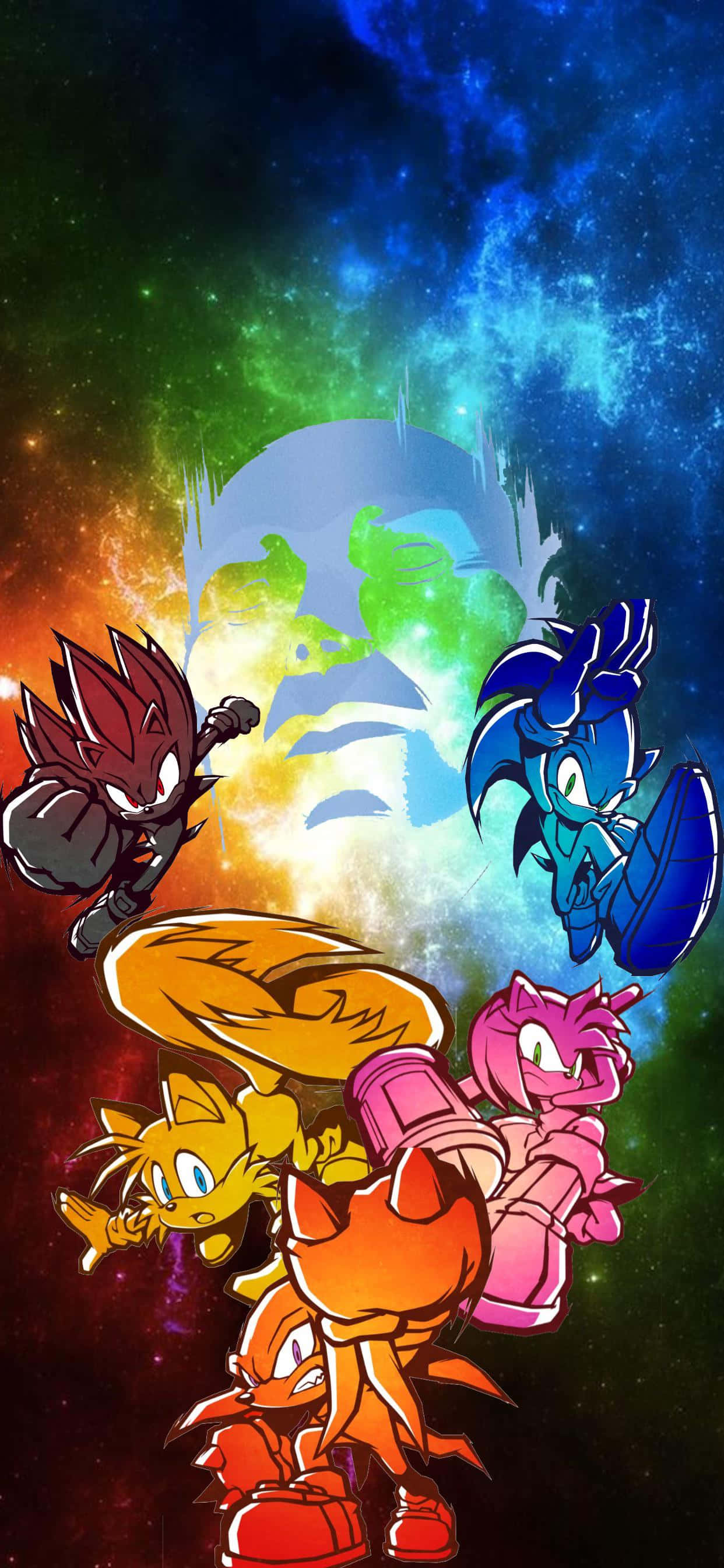 Sonic, galactic backdrop, cosmic nebula, 2K Phone Wallpaper