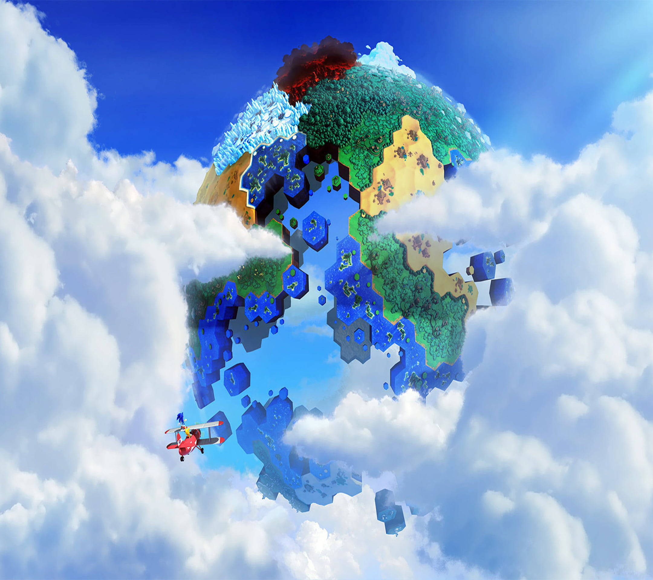 Sonic Lost World, floating island, hexagonal terrain, Full HD Desktop Wallpaper