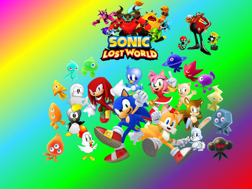 Sonic Lost World, Sonic characters, rainbow gradient backdrop, SD Desktop Wallpaper