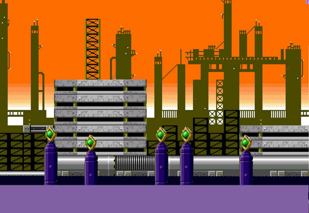 Sonic Oil Ocean Zone, purple pillars, green gems, SD Desktop Wallpaper